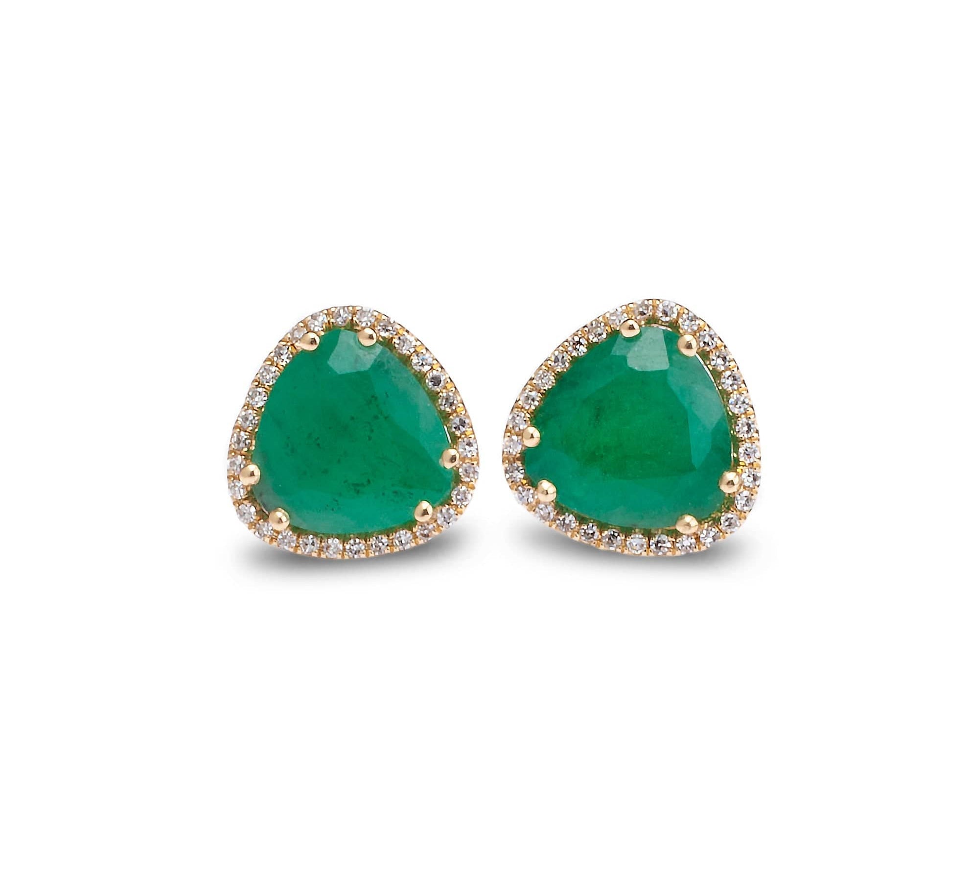 Earrings Rose Gold 14K Gold Organic Emerald and Diamond Stud Earrings