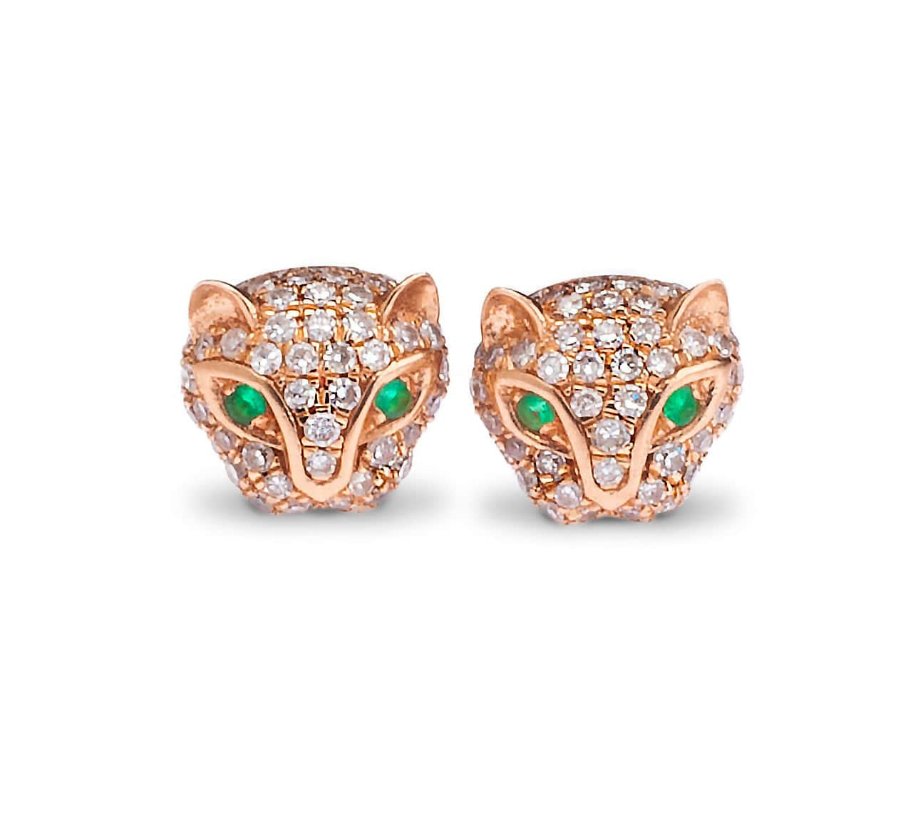 Earrings Rose Gold 14K Gold Panther Stud Earrings with Emerald Eyes