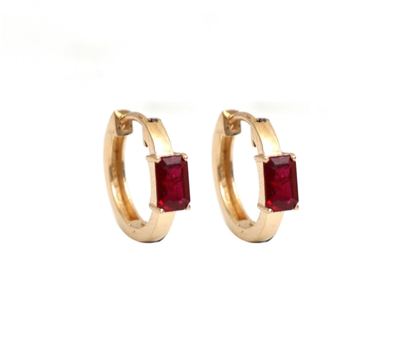 Earrings Rose Gold 14K Gold Ruby Huggie Hoops Earrings