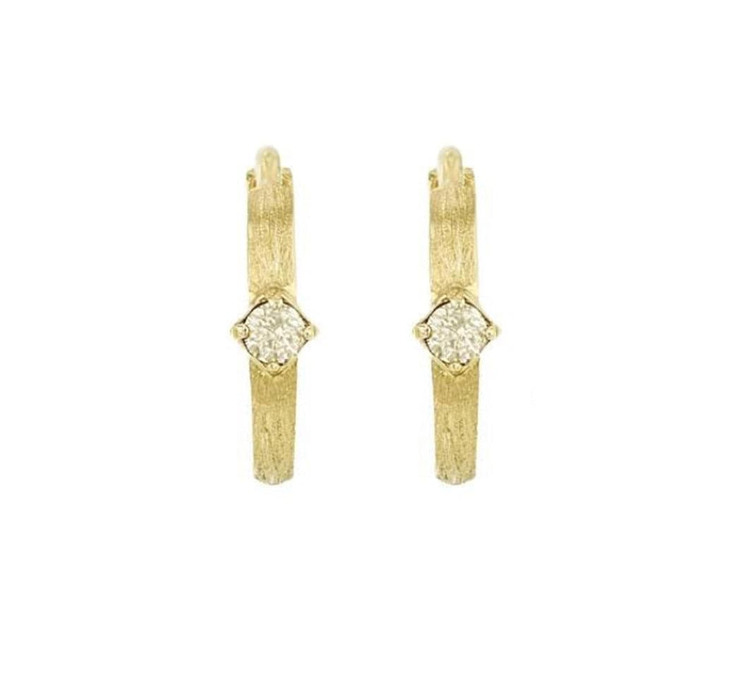 Earrings Rose Gold 14K Gold Single Diamond Brushed Huggie Hoops Earrings