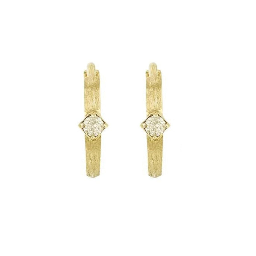 Earrings Rose Gold 14K Gold Single Diamond Brushed Huggie Hoops Earrings