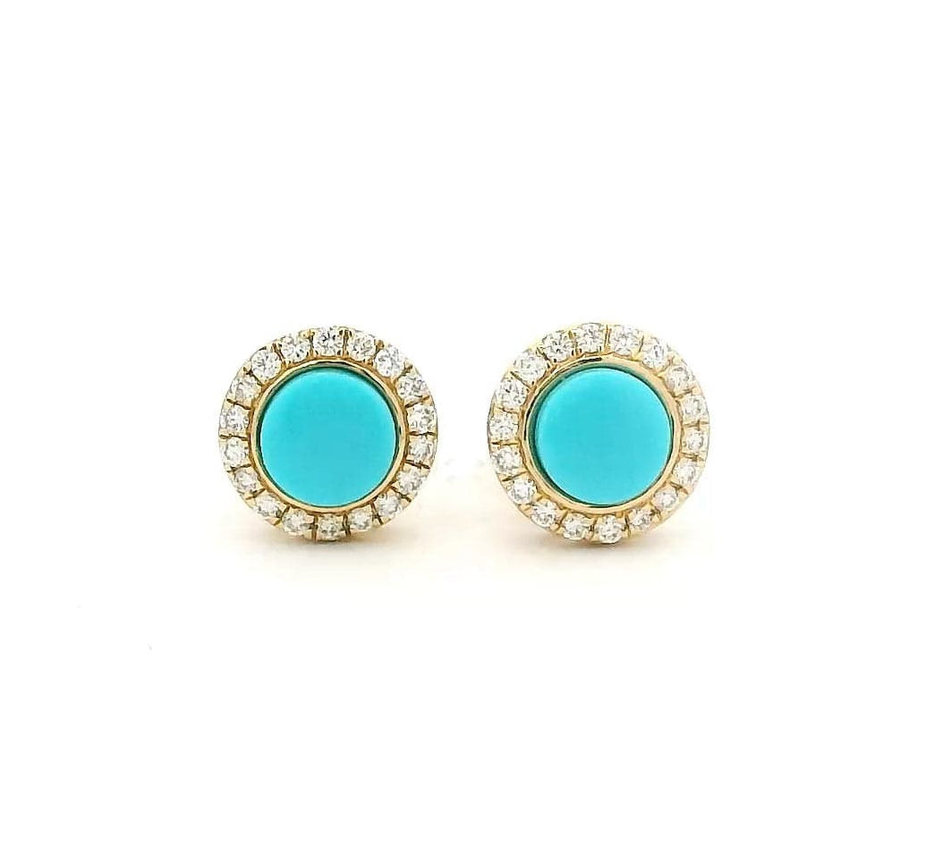 Earrings Rose Gold 14K Gold Turquoise and Diamond Stud Earrings,