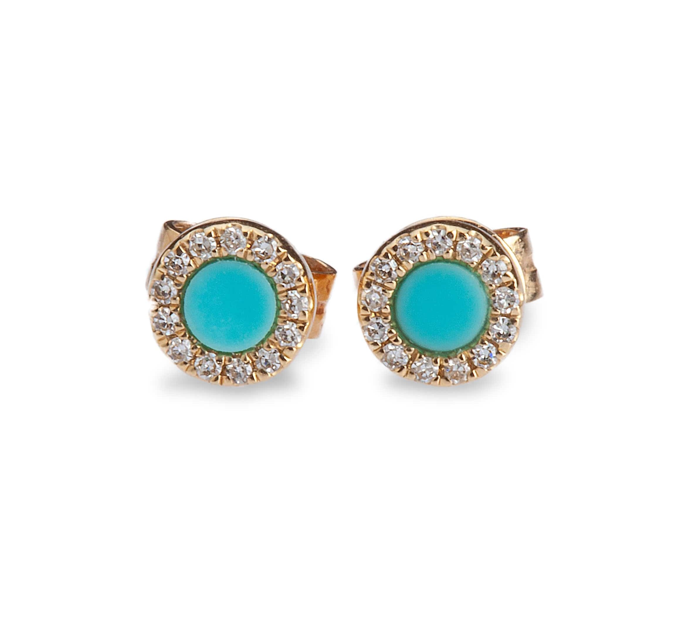 Earrings Rose Gold 14K Gold Turquoise and Diamond Stud Earrings