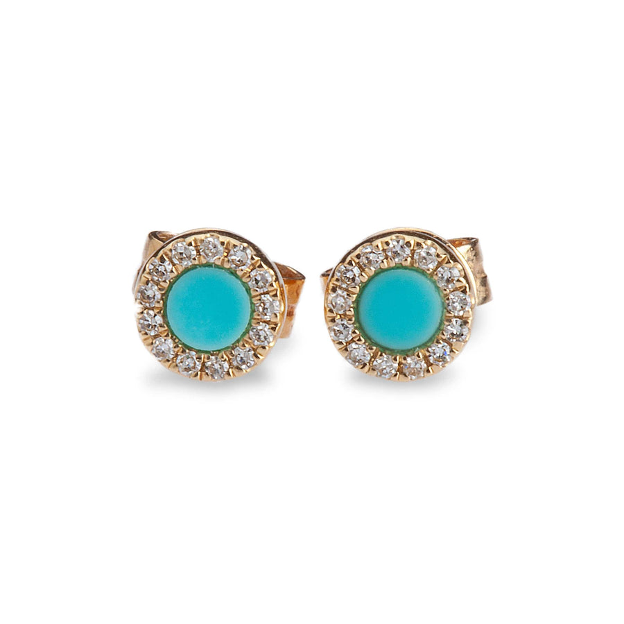 Earrings Rose Gold 14K Gold Turquoise and Diamond Stud Earrings