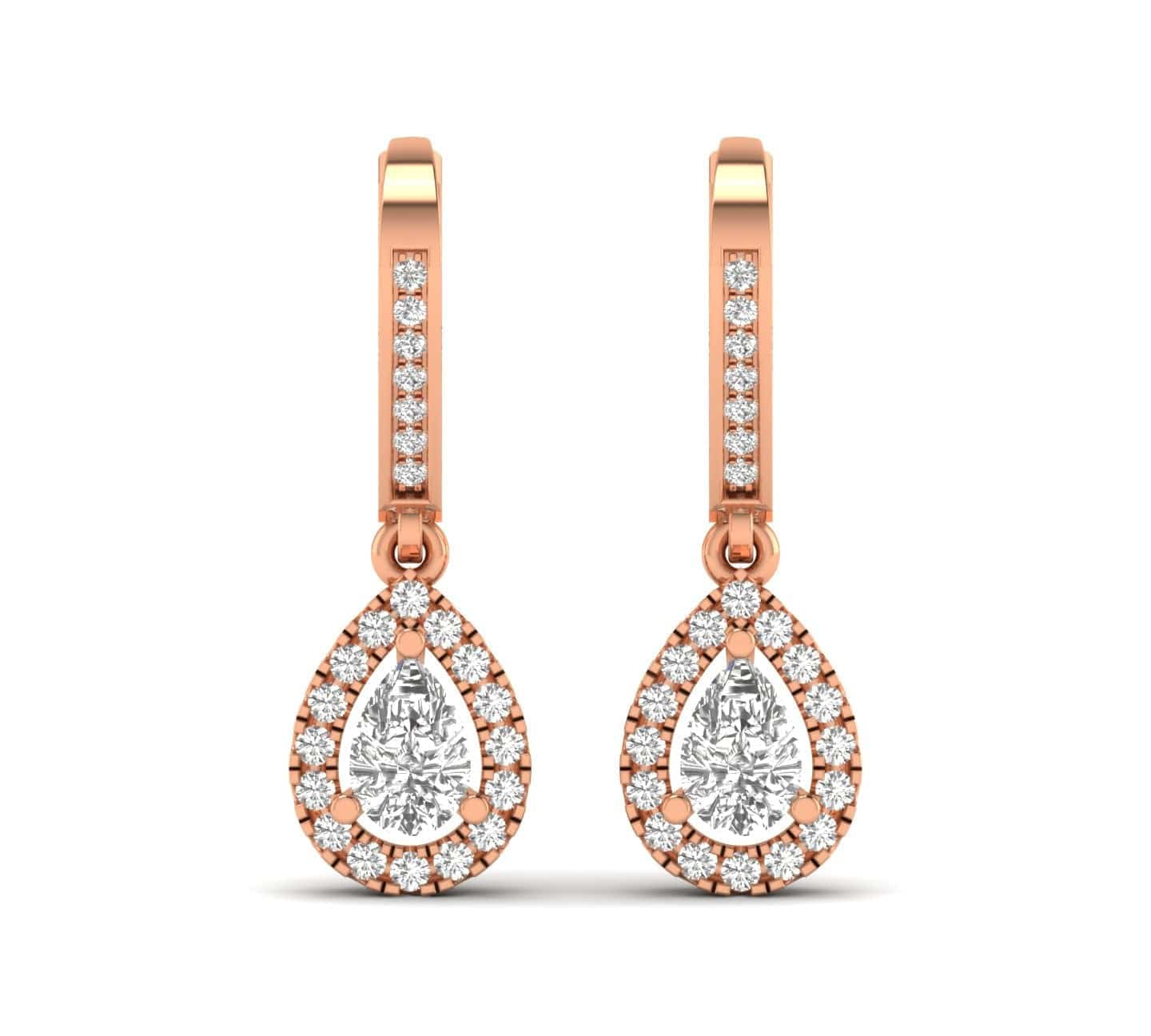 Earrings Rose Gold / 14K Halo Pear Diamond Drop  Earrings, Lab Grown