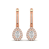 Earrings Rose Gold / 14K Halo Pear Diamond Drop  Earrings, Lab Grown