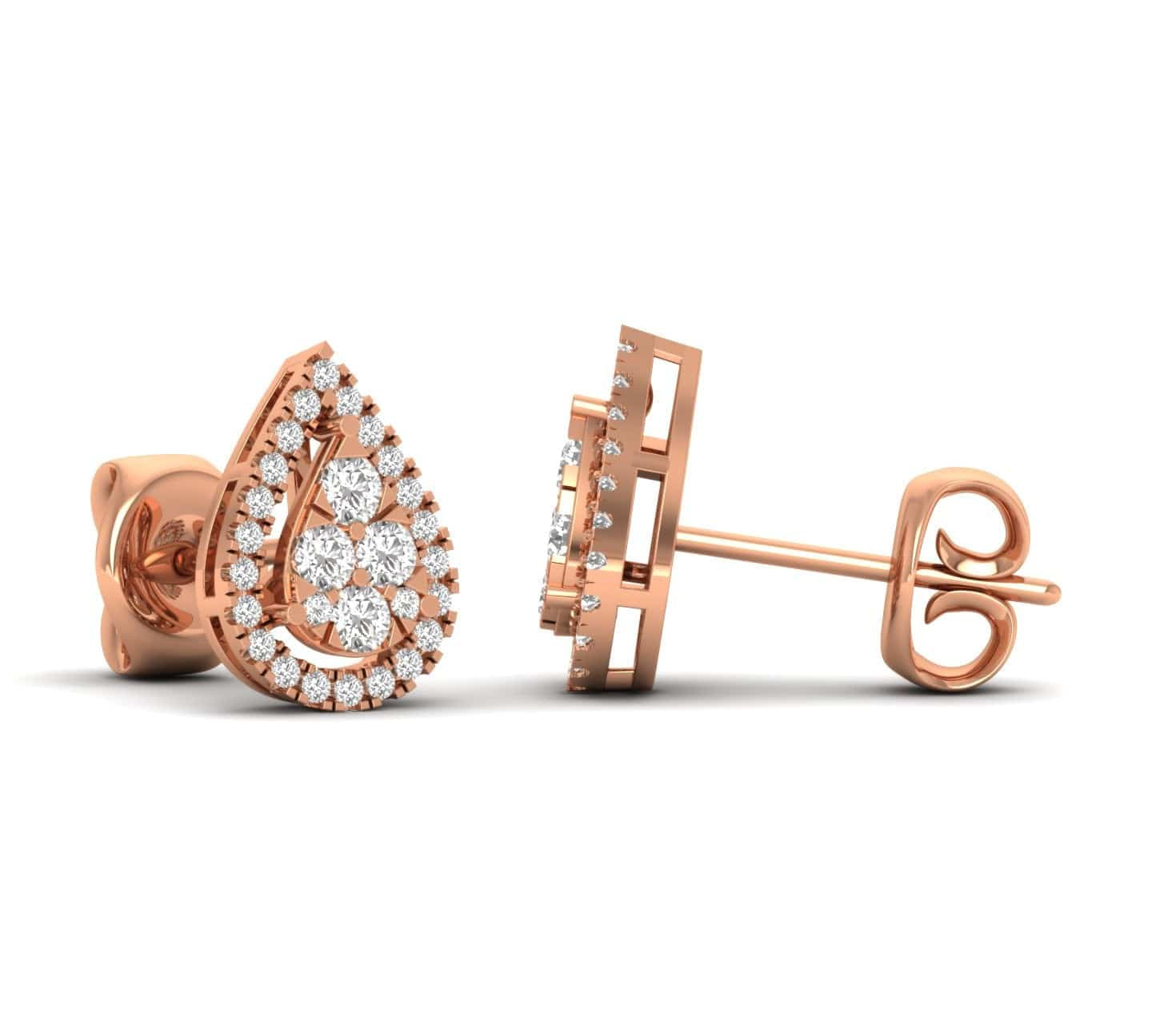 Earrings Rose Gold / 14K Halo Pear Diamond Stud  Earrings, Lab Grown