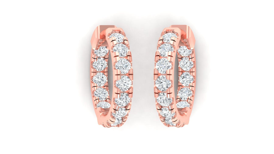 Earrings Rose Gold / 14K Inside Outside Mini Diamond Hoop Earrings Lab Grown