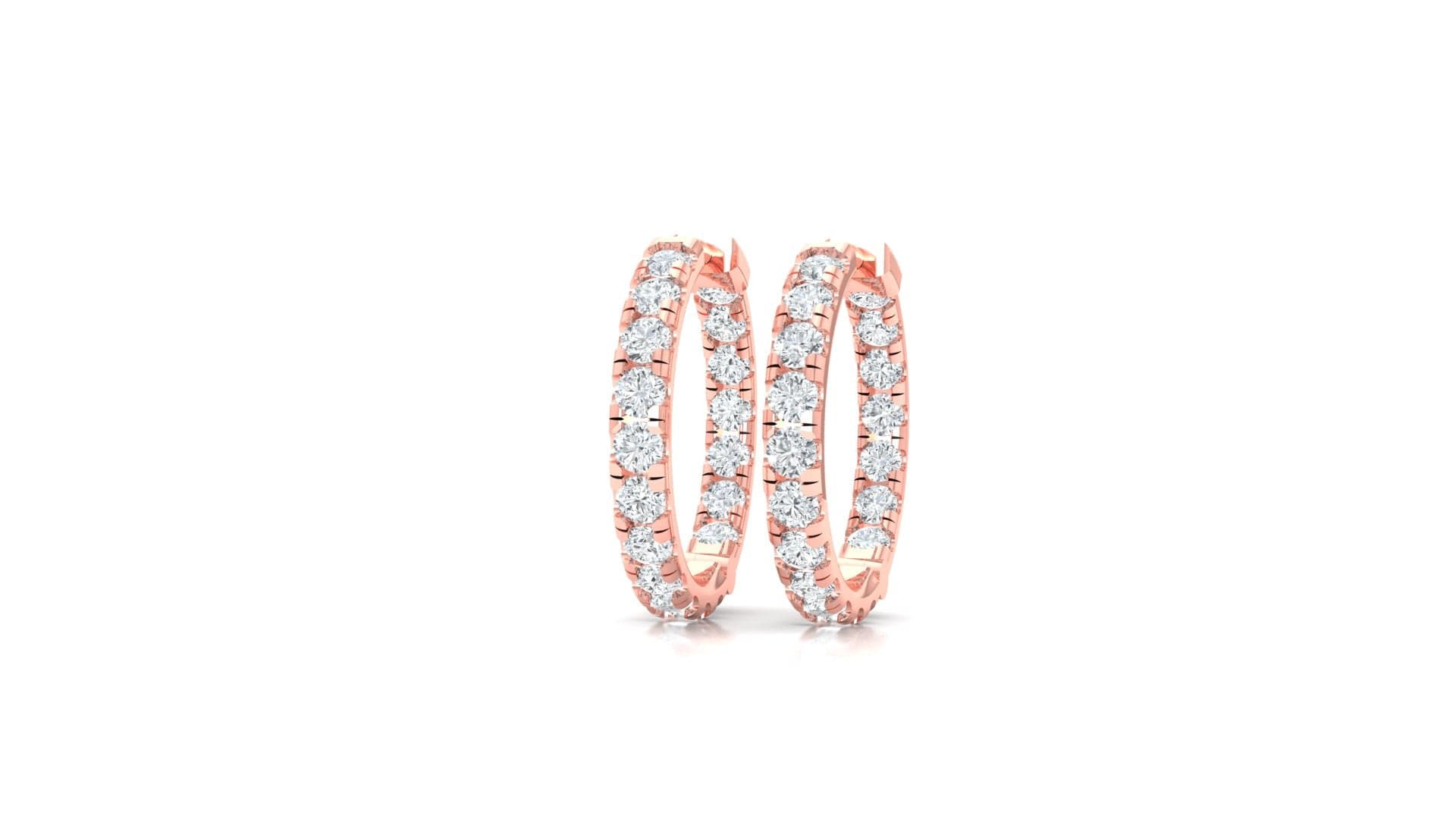 Earrings Rose Gold / 14K Inside Outside Small Diamond Hoop Earrings Lab Grown