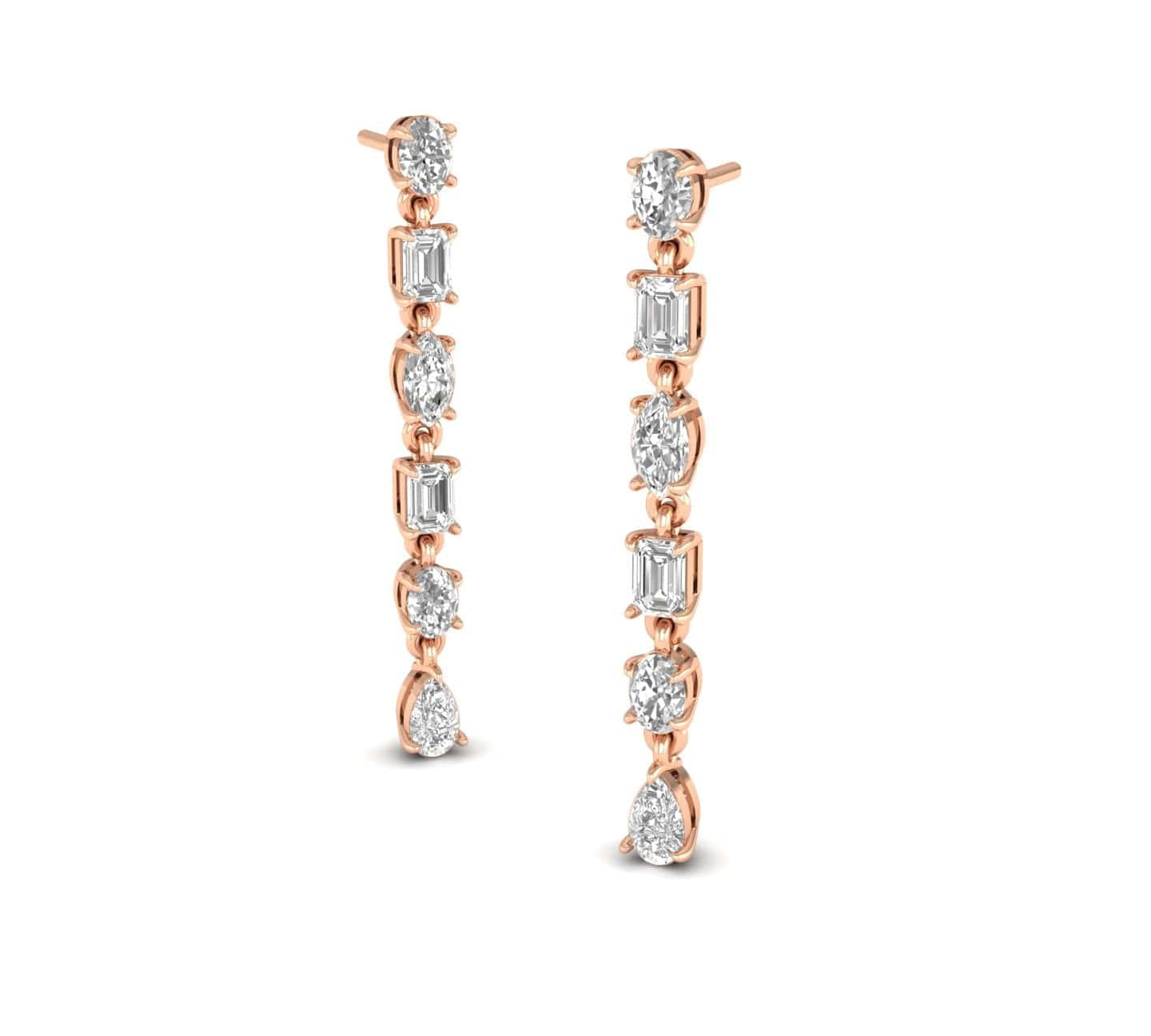Earrings Rose Gold / 14K Multi-Diamond Dangle Earrings, Lab Grown
