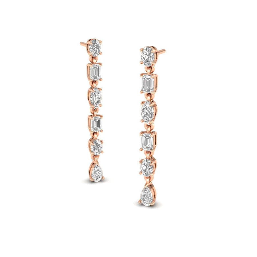 Earrings Rose Gold / 14K Multi-Diamond Dangle Earrings, Lab Grown