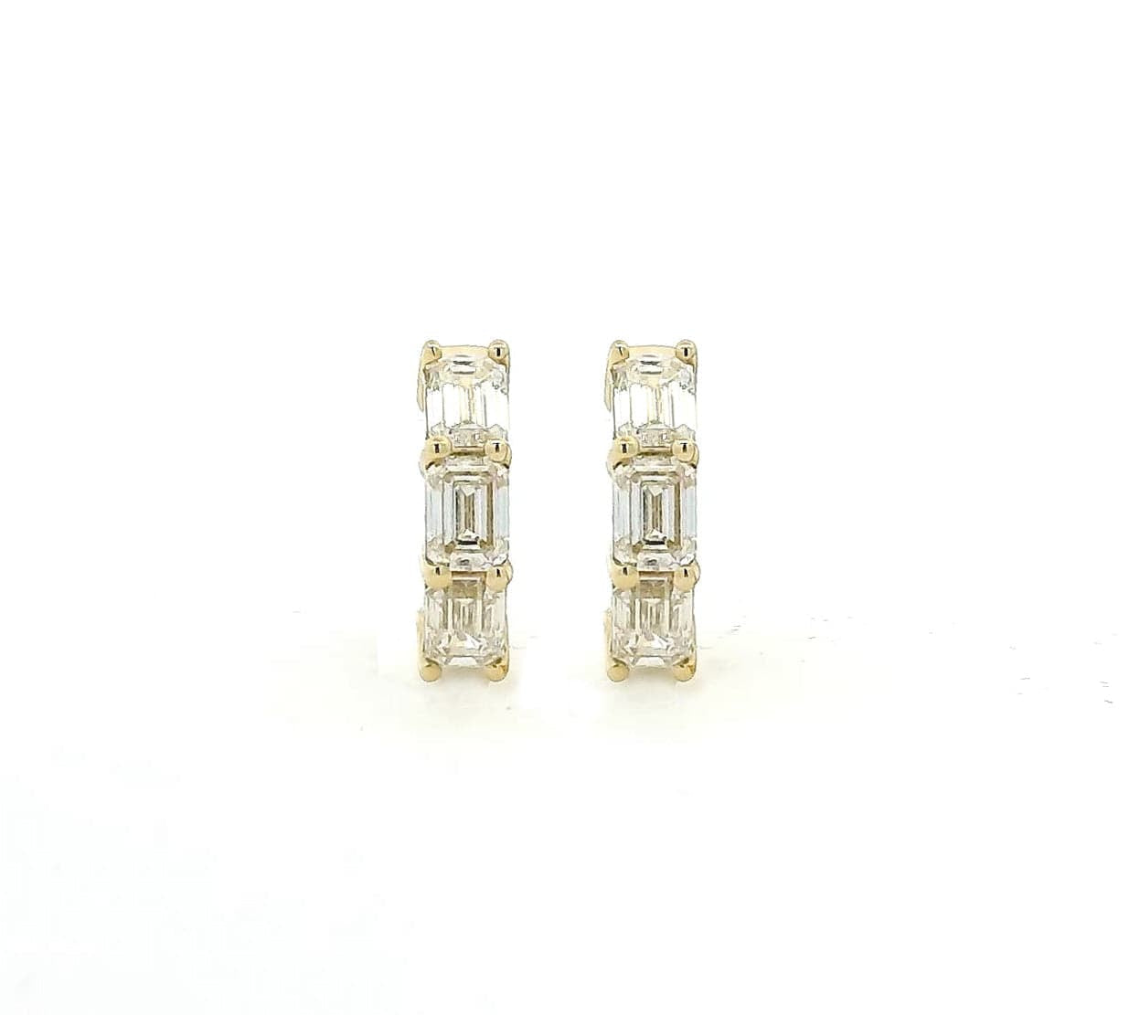 Earrings Rose Gold 14K or 18K Gold East West Emerald Cut Diamond Huggie Hoop Earrings, lab grown