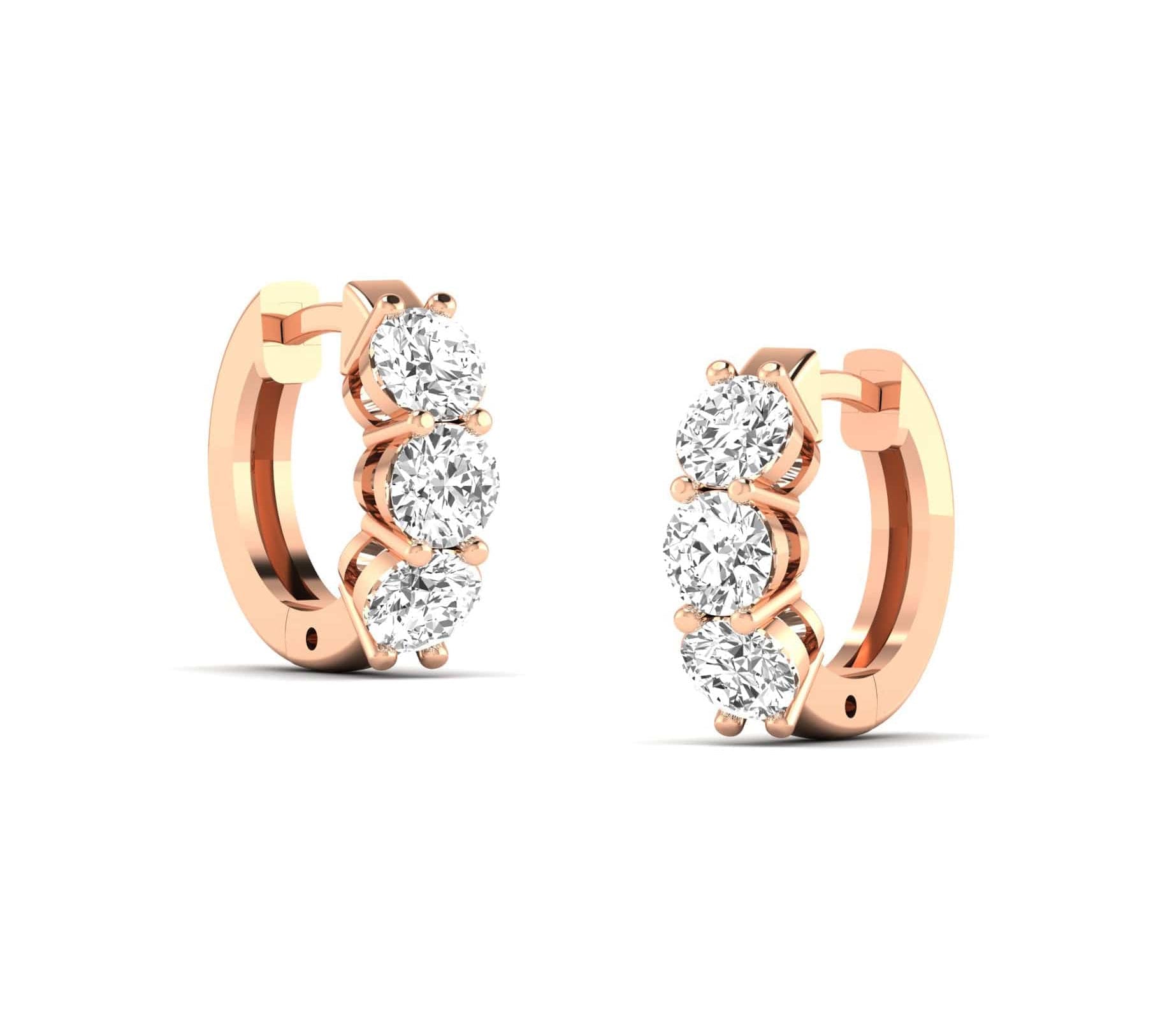 Earrings Rose Gold 14K or 18K Gold East West Round Diamond Huggie Hoop Earrings, lab grown