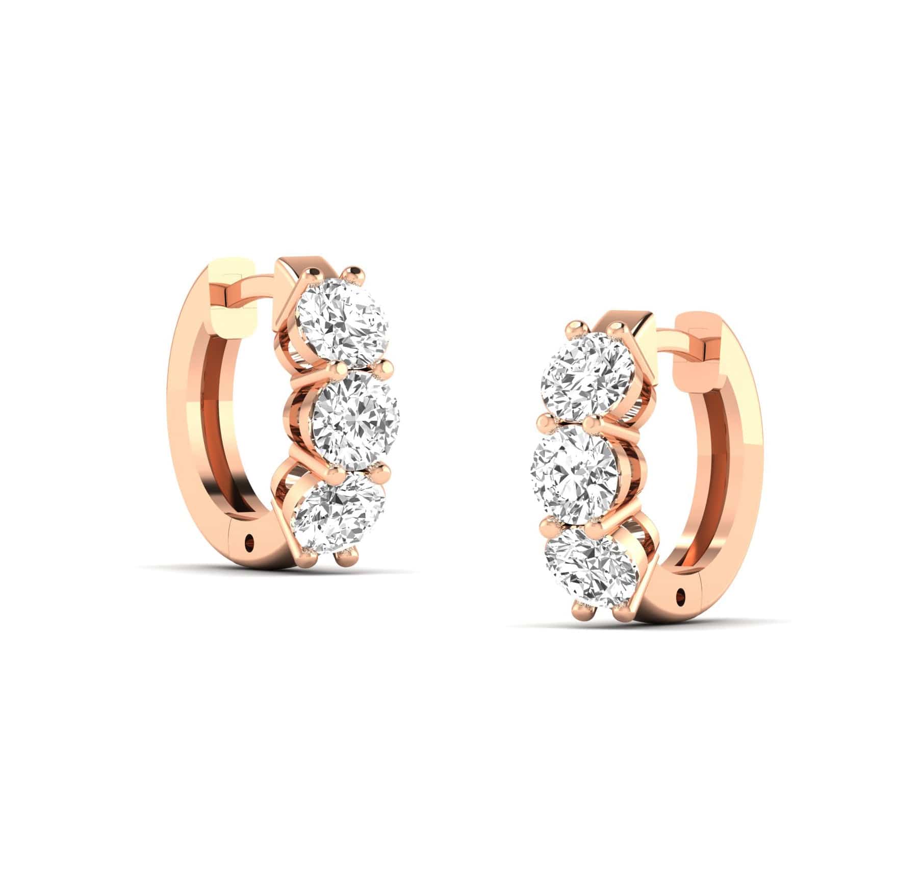 Earrings Rose Gold 14K or 18K Gold East West Round Diamond Huggie Hoop Earrings, lab grown