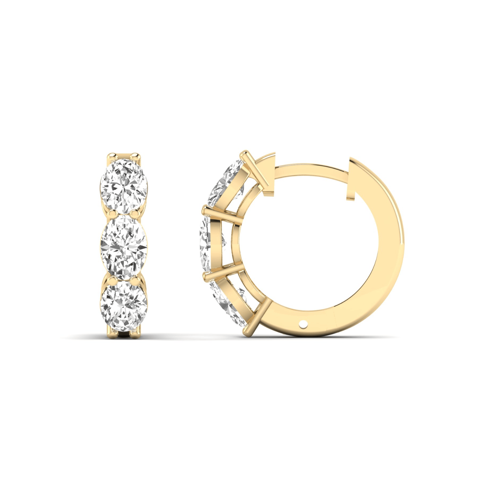 Earrings Rose Gold 14K or 18K Gold Trio Oval Diamond Huggie Hoop Earrings, lab grown