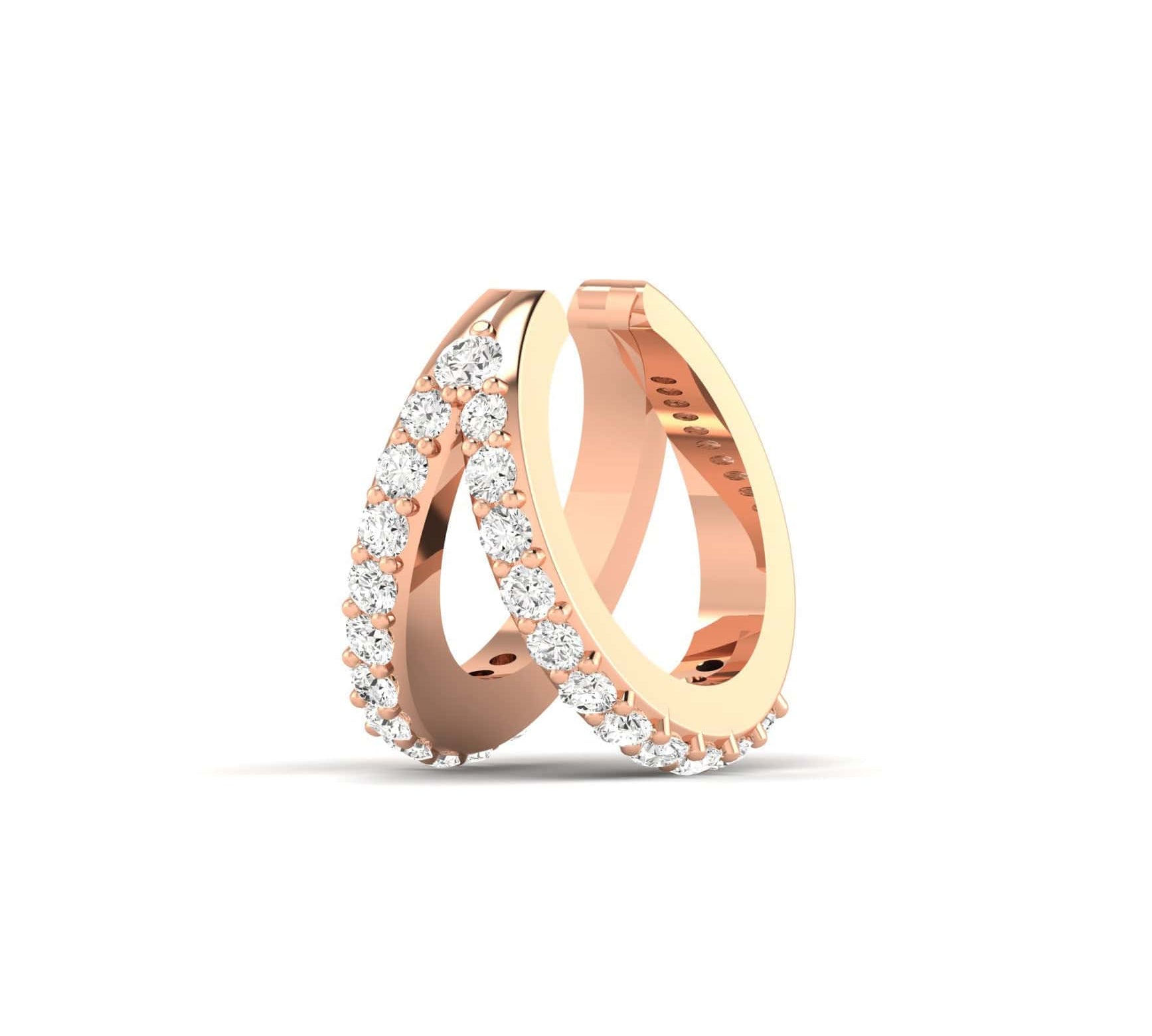 Earrings Rose Gold 14K or 18K Gold Two Hoop Pave Diamond Cuff Earring, lab grown