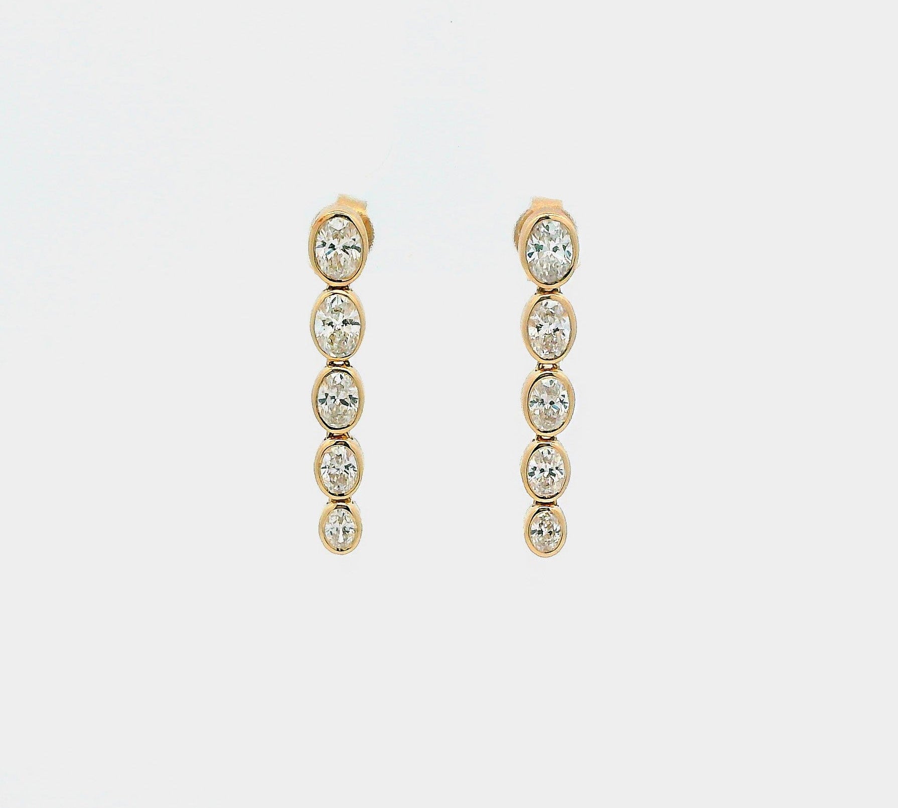 Earrings Rose Gold / 14K Oval Diamond Bezel Set Drop Earrings, Lab Grown