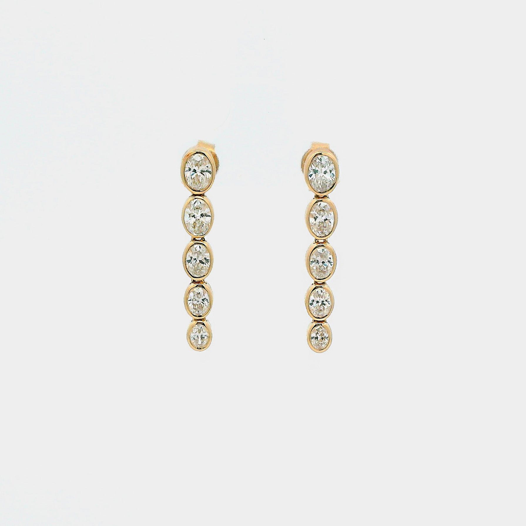 Earrings Rose Gold / 14K Oval Diamond Bezel Set Drop Earrings, Lab Grown
