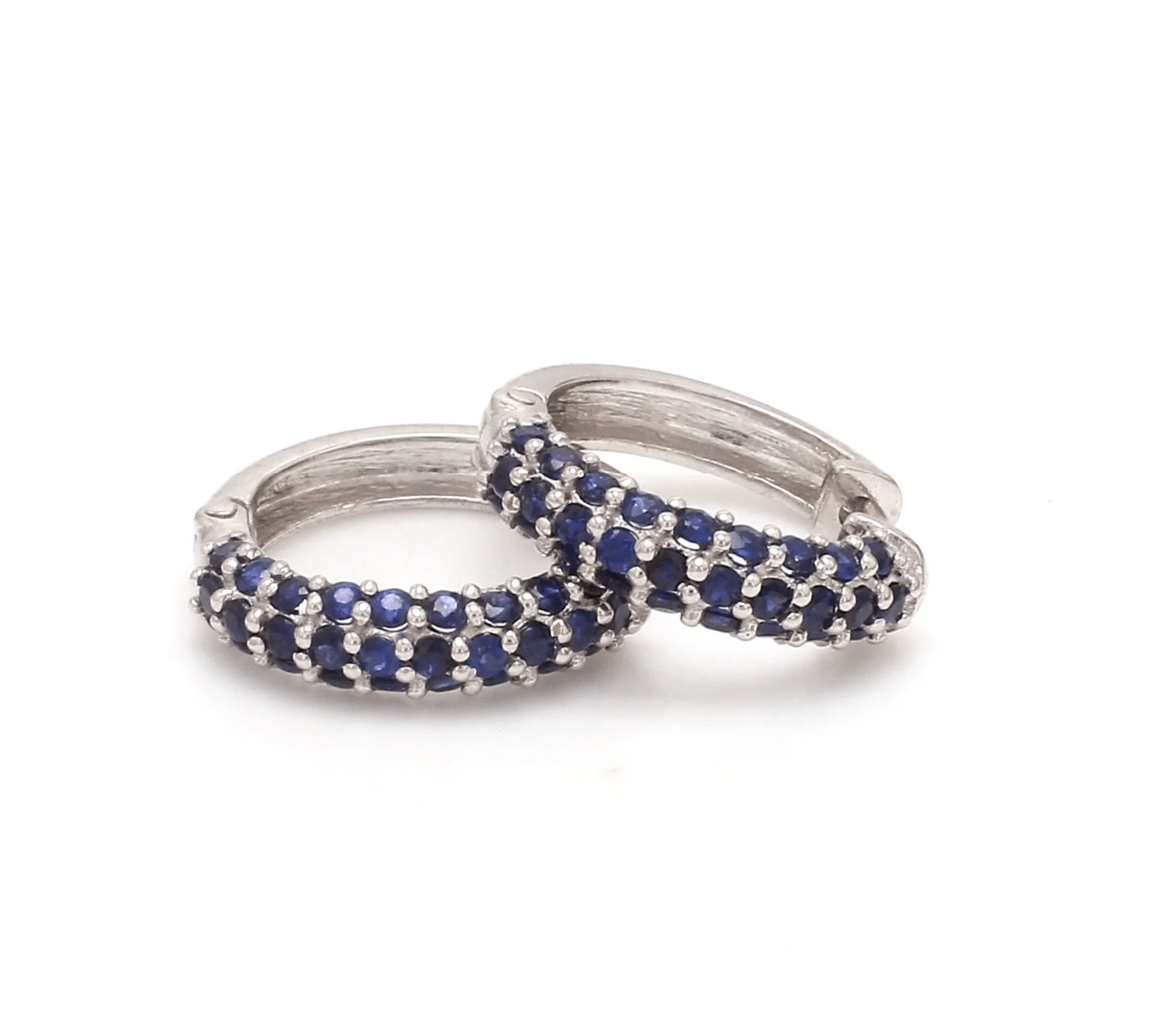 Earrings Rose Gold / 14K / Small 14K & 18K Micro-Pave Blue Sapphire Hoop Earrings