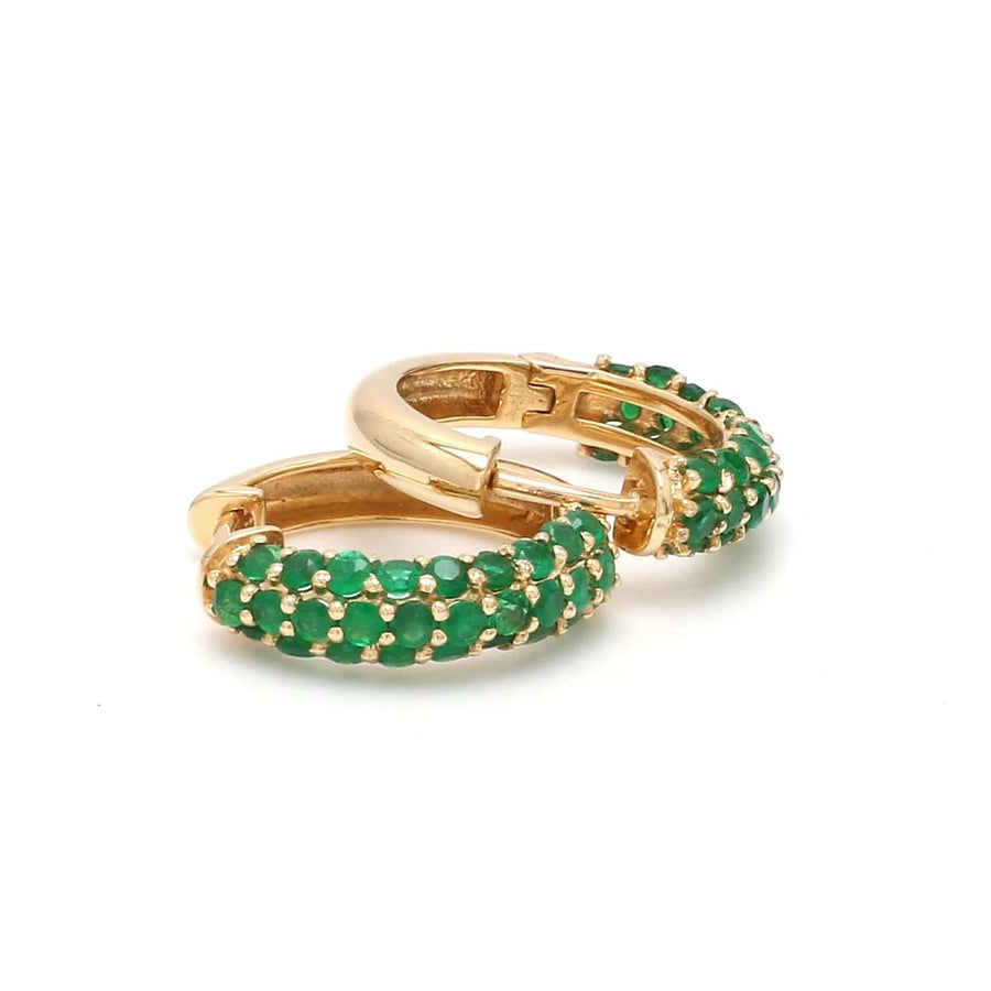 Earrings Rose Gold / 14K / Small 14K & 18K Micro-Pave Emerald Hoop Earrings