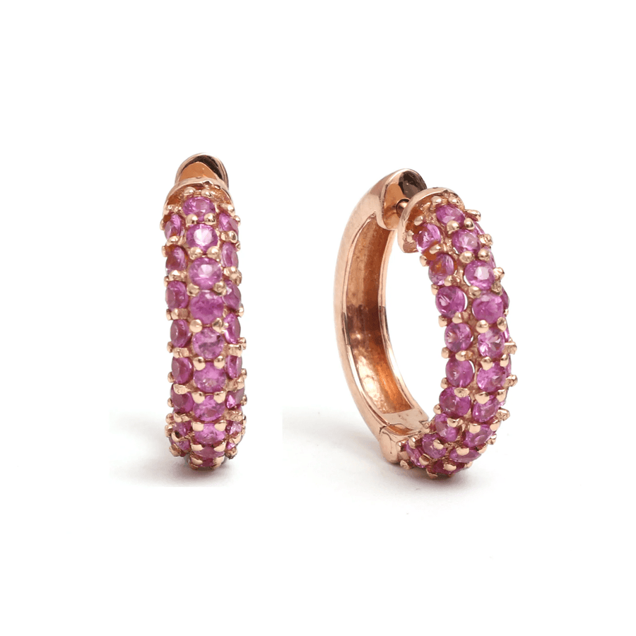 Earrings Rose Gold / 14K / Small 14K & 18K Micro-Pave Pink Sapphire Hoop Earrings