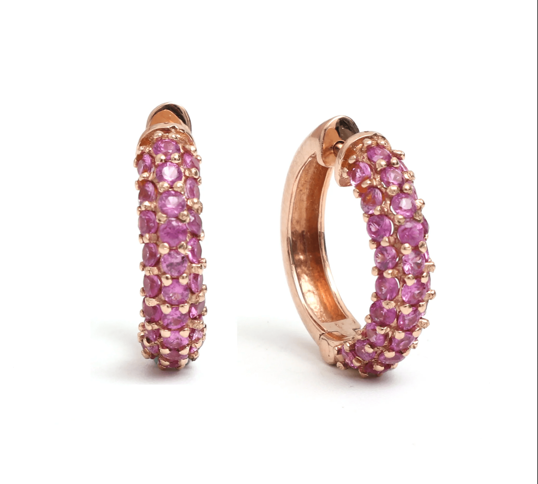 Earrings Rose Gold / 14K / Small 14K & 18K Micro-Pave Ruby Hoop Earrings