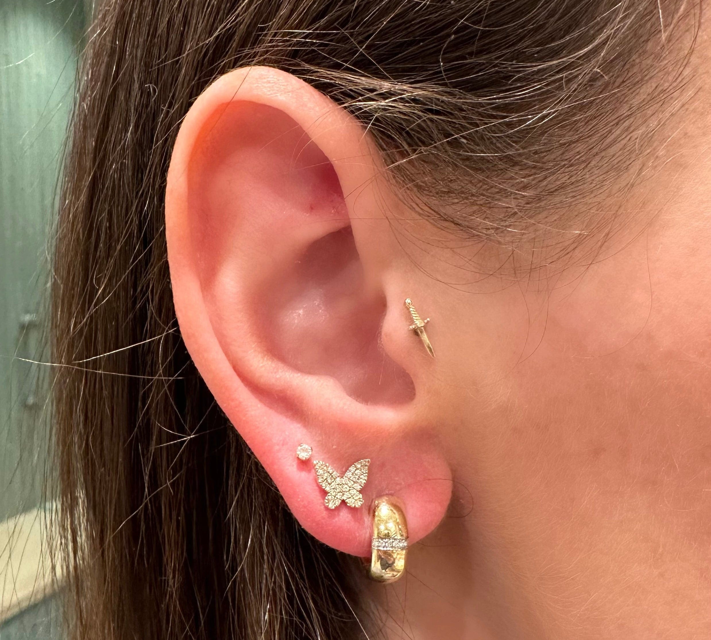 Earrings Rose Gold 14K Thick Gold and Diamond Hoop Earrings