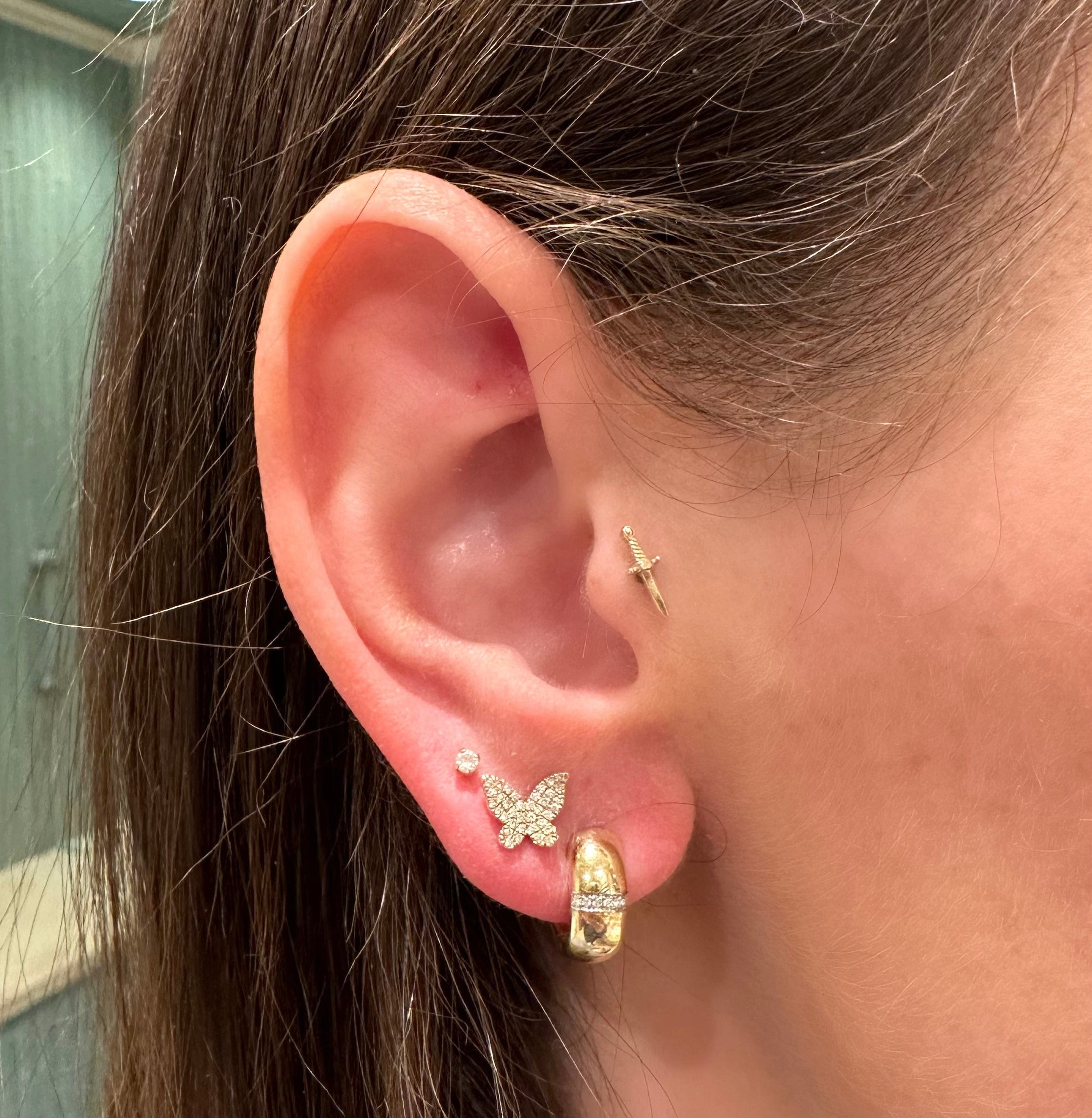Earrings Rose Gold 14K Thick Gold and Diamond Hoop Earrings