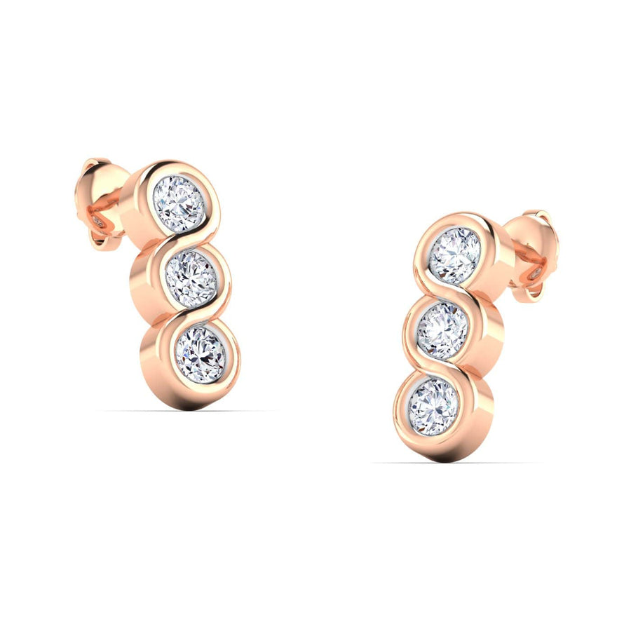 Earrings Rose Gold / 14K Trio Diamond Drop Earrings, Lab Grown