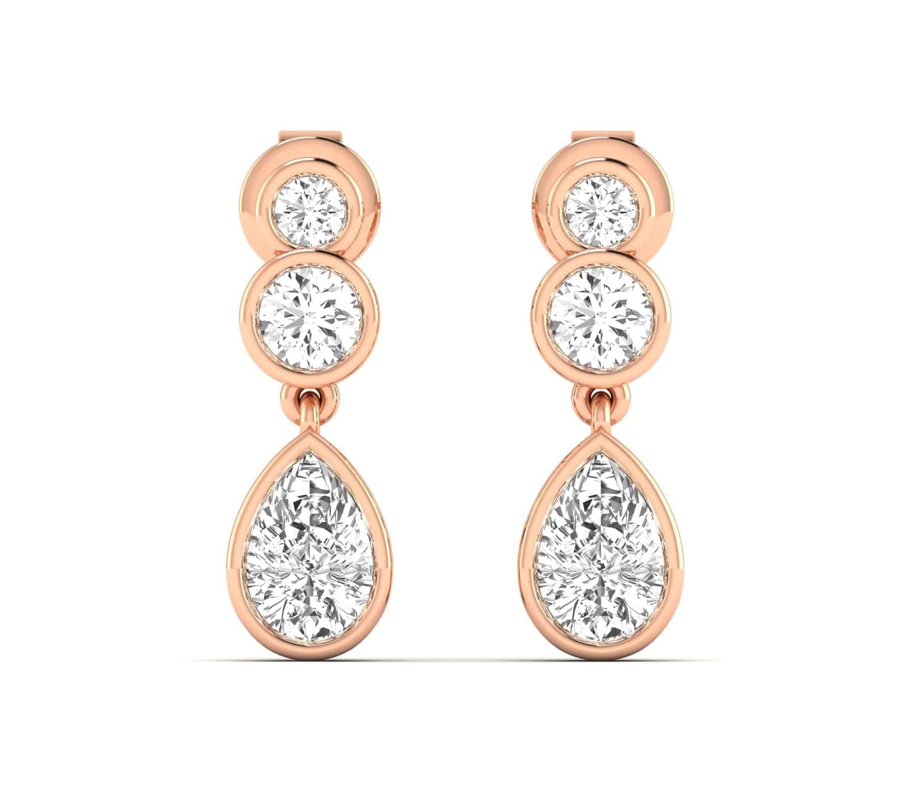 Earrings Rose Gold / 14K Trio Pear Diamond Bezel Set Drop Earrings, Lab Grown
