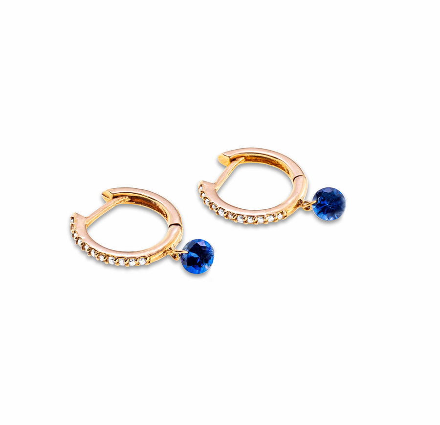 Earrings Rose Gold 18K Gold Drilled Blue Sapphire Huggie Hoops Earrings