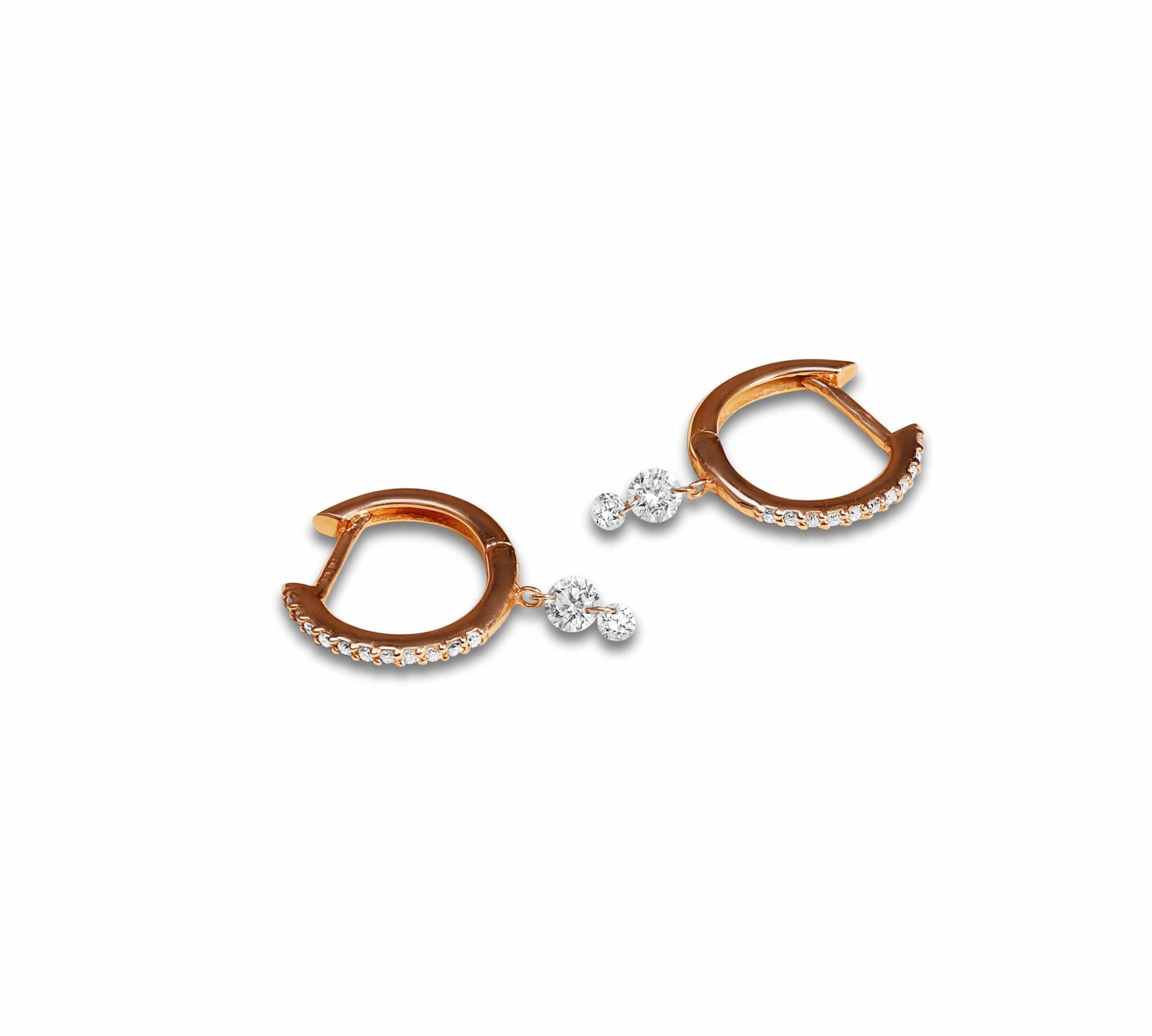 Earrings Rose Gold 18K Gold Drilled Double Diamond Huggie Hoops Earrings