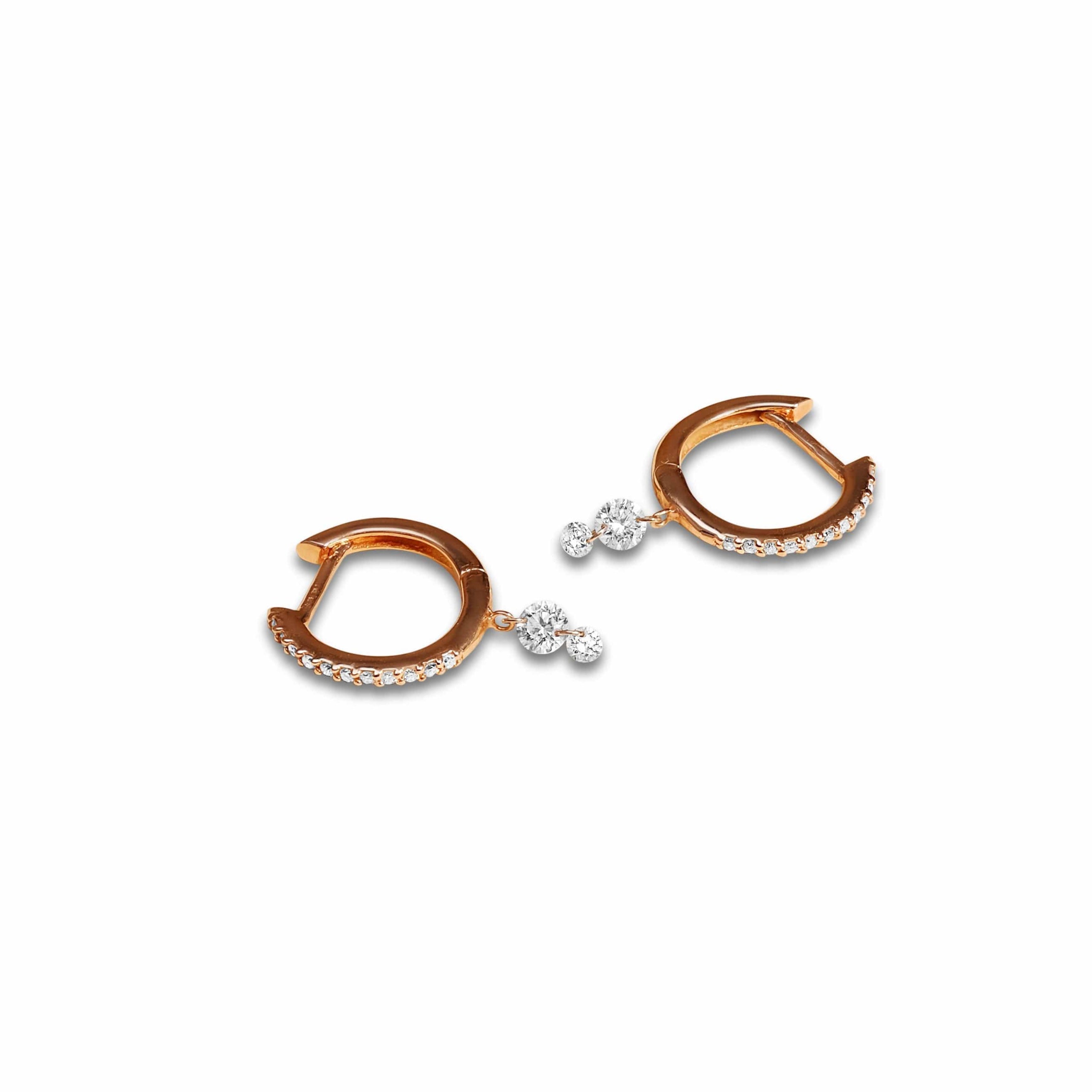 Earrings Rose Gold 18K Gold Drilled Double Diamond Huggie Hoops Earrings