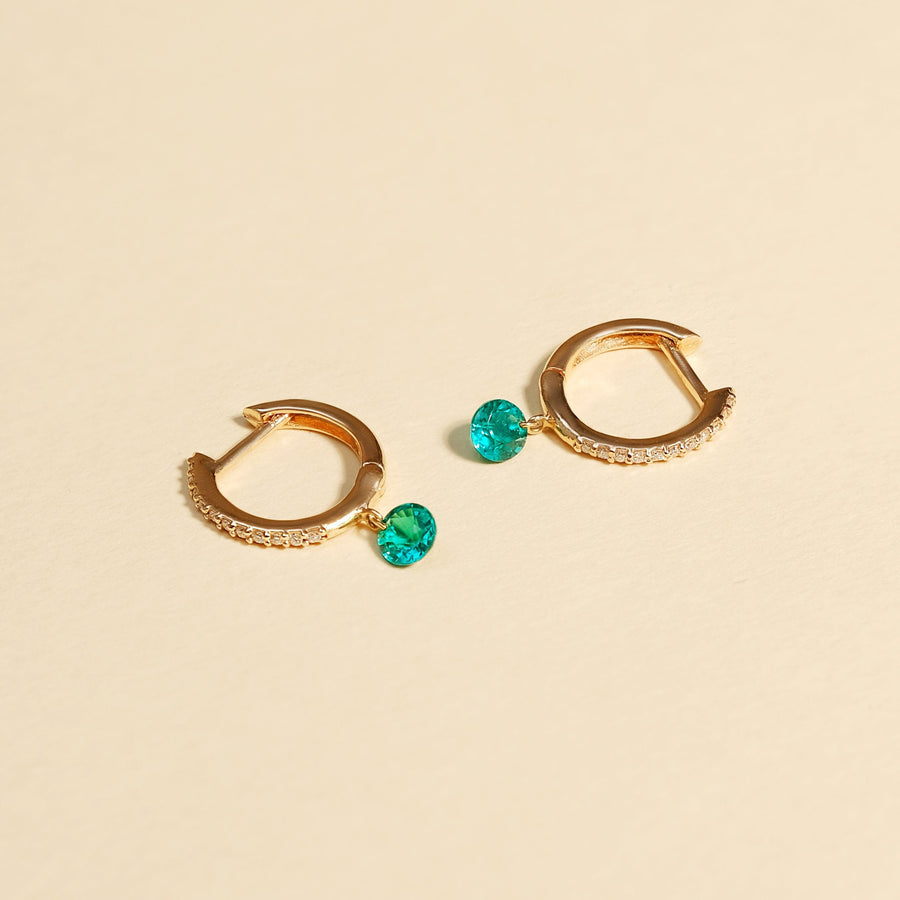 Earrings Rose Gold 18K Gold Drilled Emerald Huggie Hoops Earrings