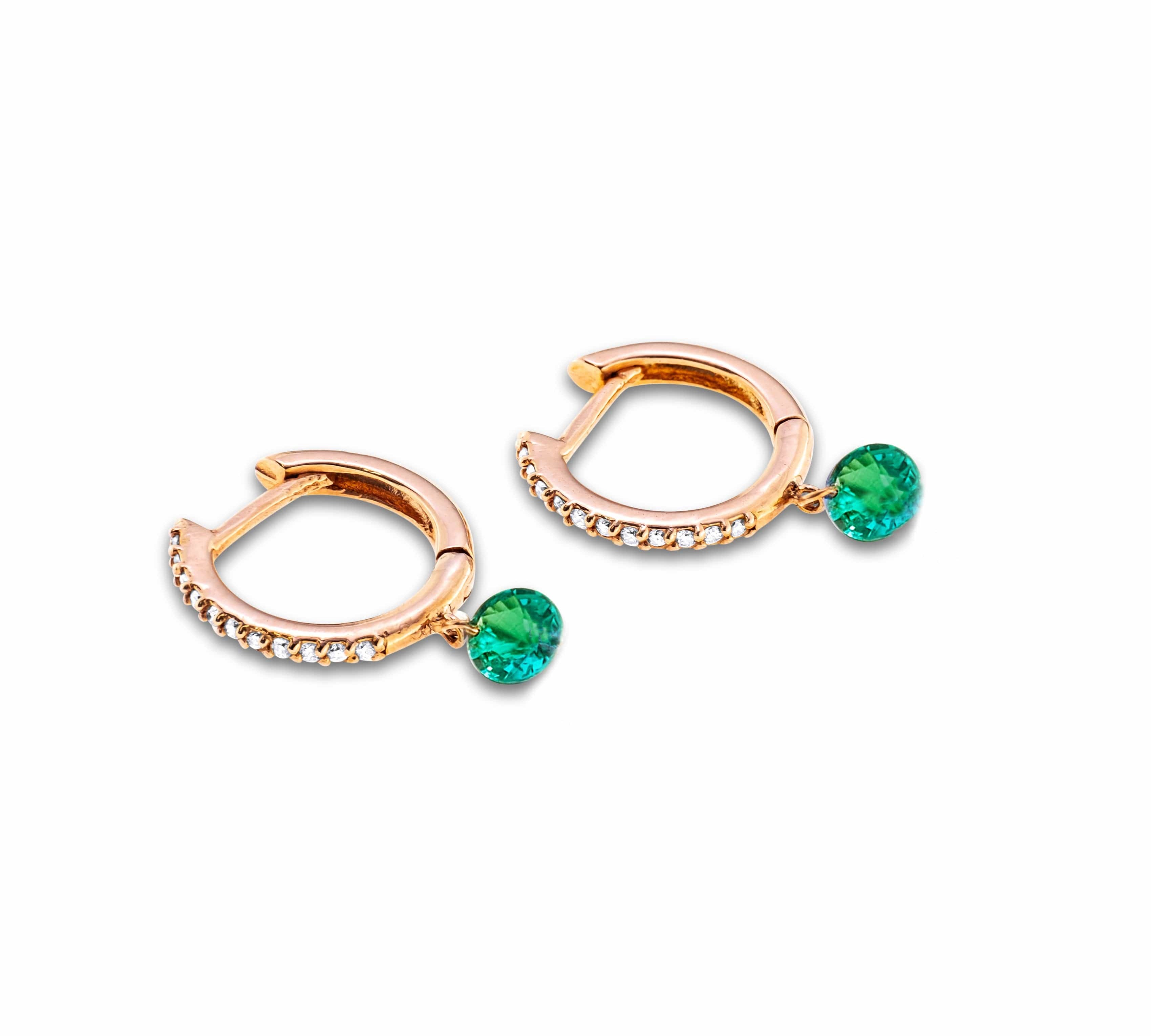Earrings Rose Gold 18K Gold Drilled Emerald Huggie Hoops Earrings