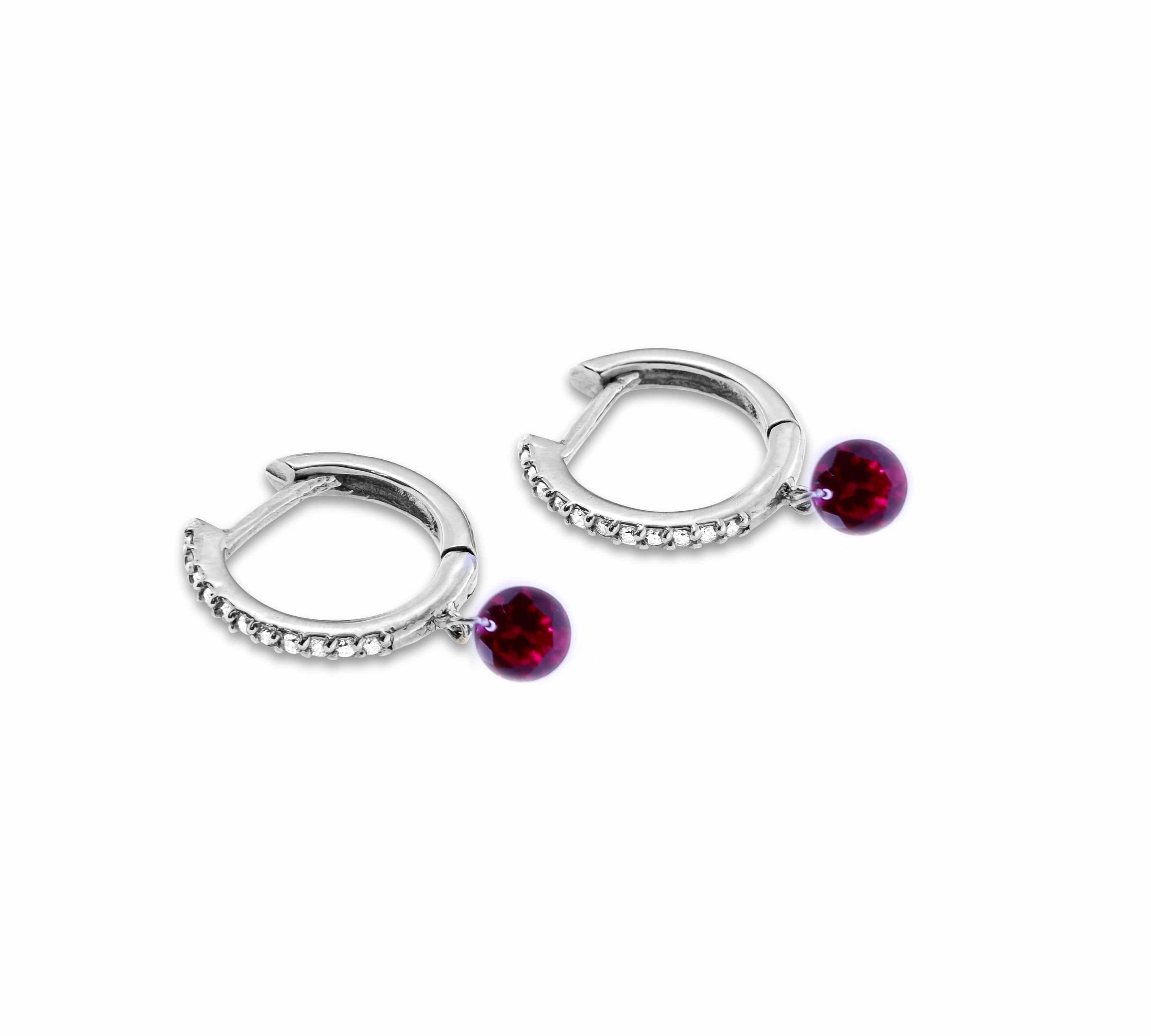 Earrings Rose Gold 18K Gold Drilled Ruby Huggie Hoops Earrings