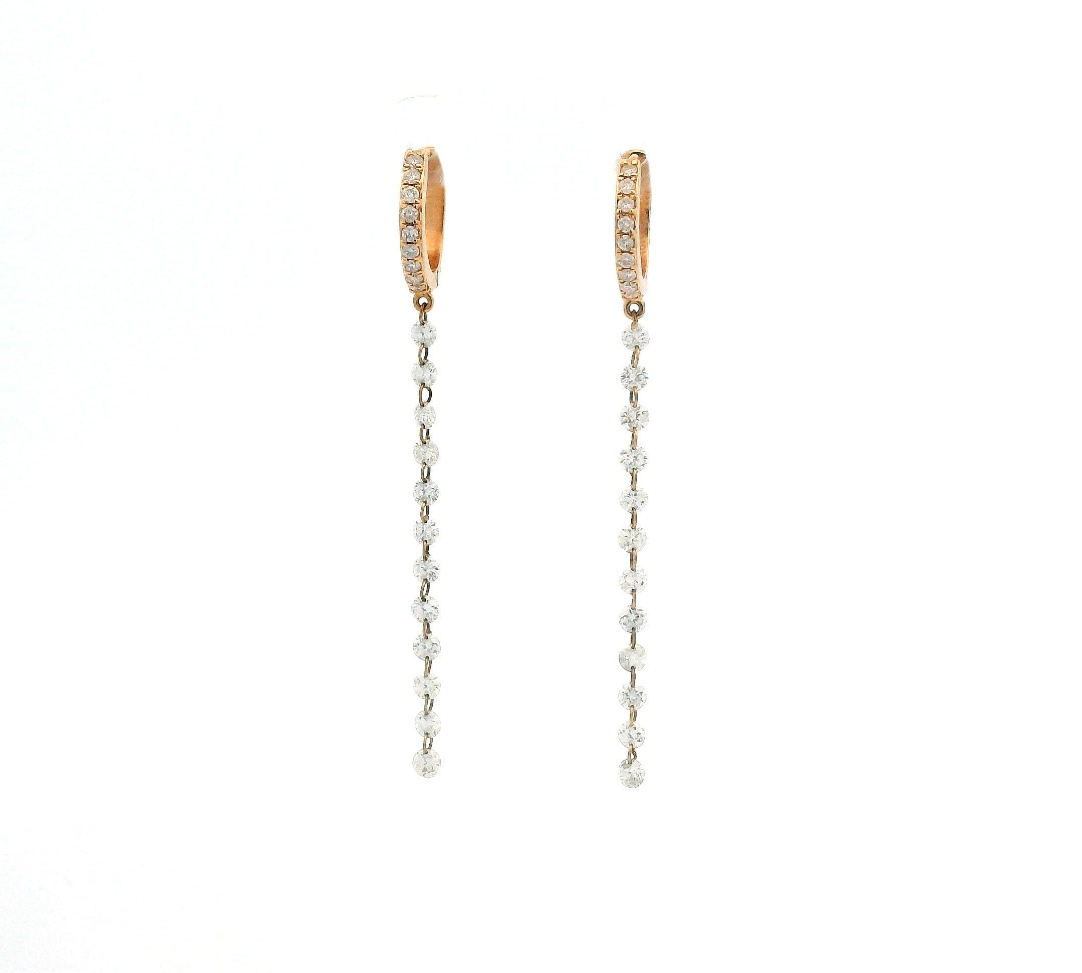 Earrings Rose Gold 18K Gold Invisible Set Laser Drilled Drop Diamond Huggie Hoops Earrings