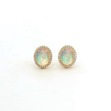Earrings Rose Gold 18K Gold Organic Oval Opal and Diamond Stud Earrings