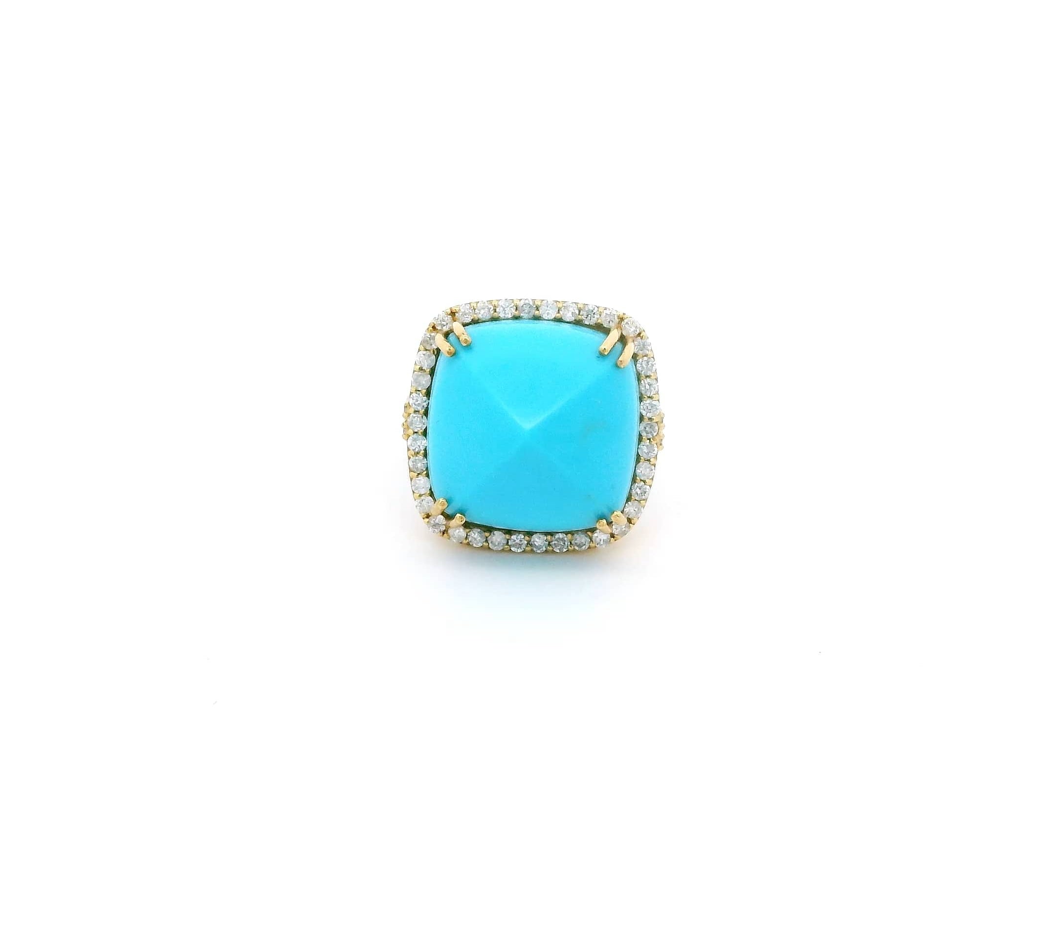 Earrings Rose Gold 18K Gold Sugarloaf Cut Turquoise and Pave Diamond Ring
