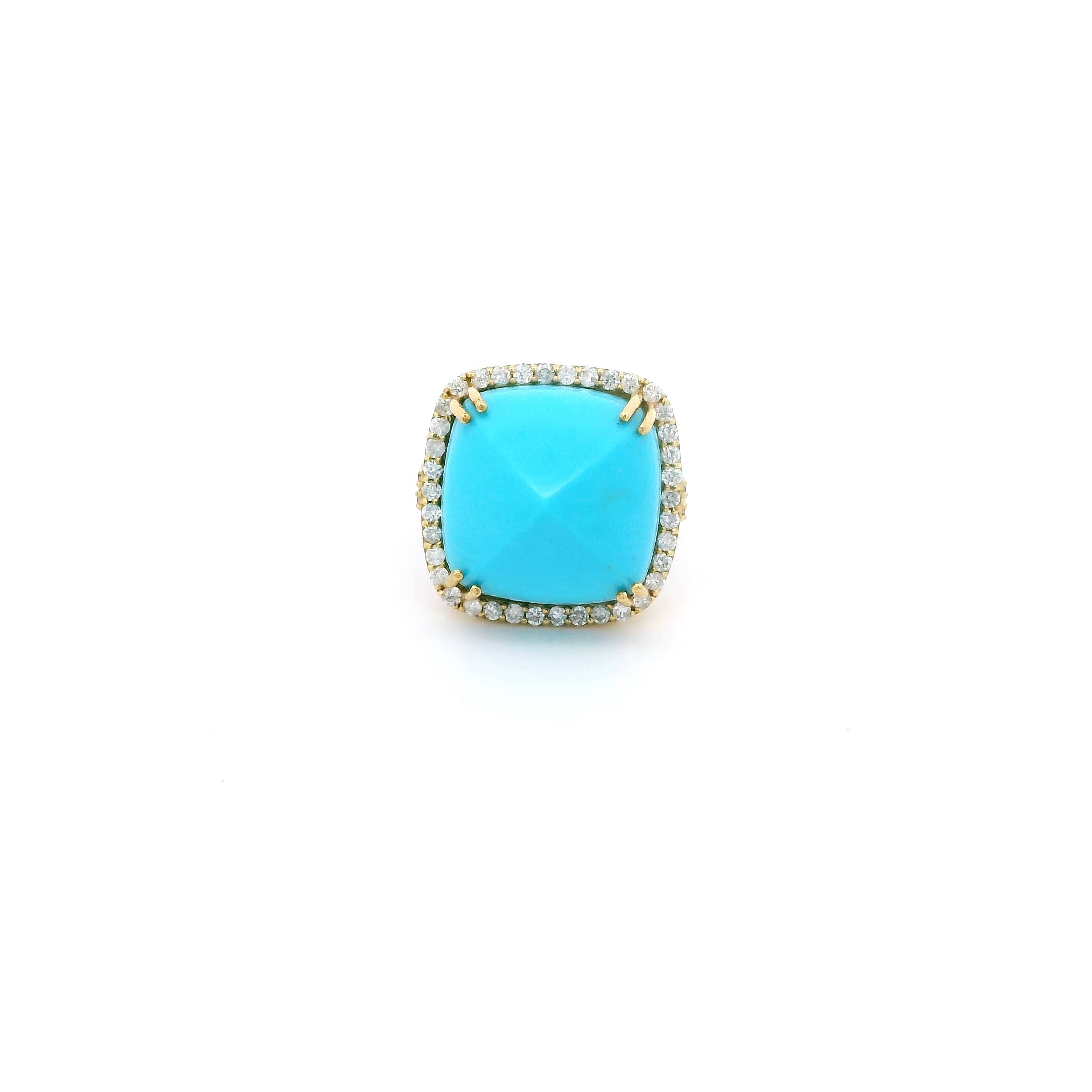 Earrings Rose Gold 18K Gold Sugarloaf Cut Turquoise and Pave Diamond Ring
