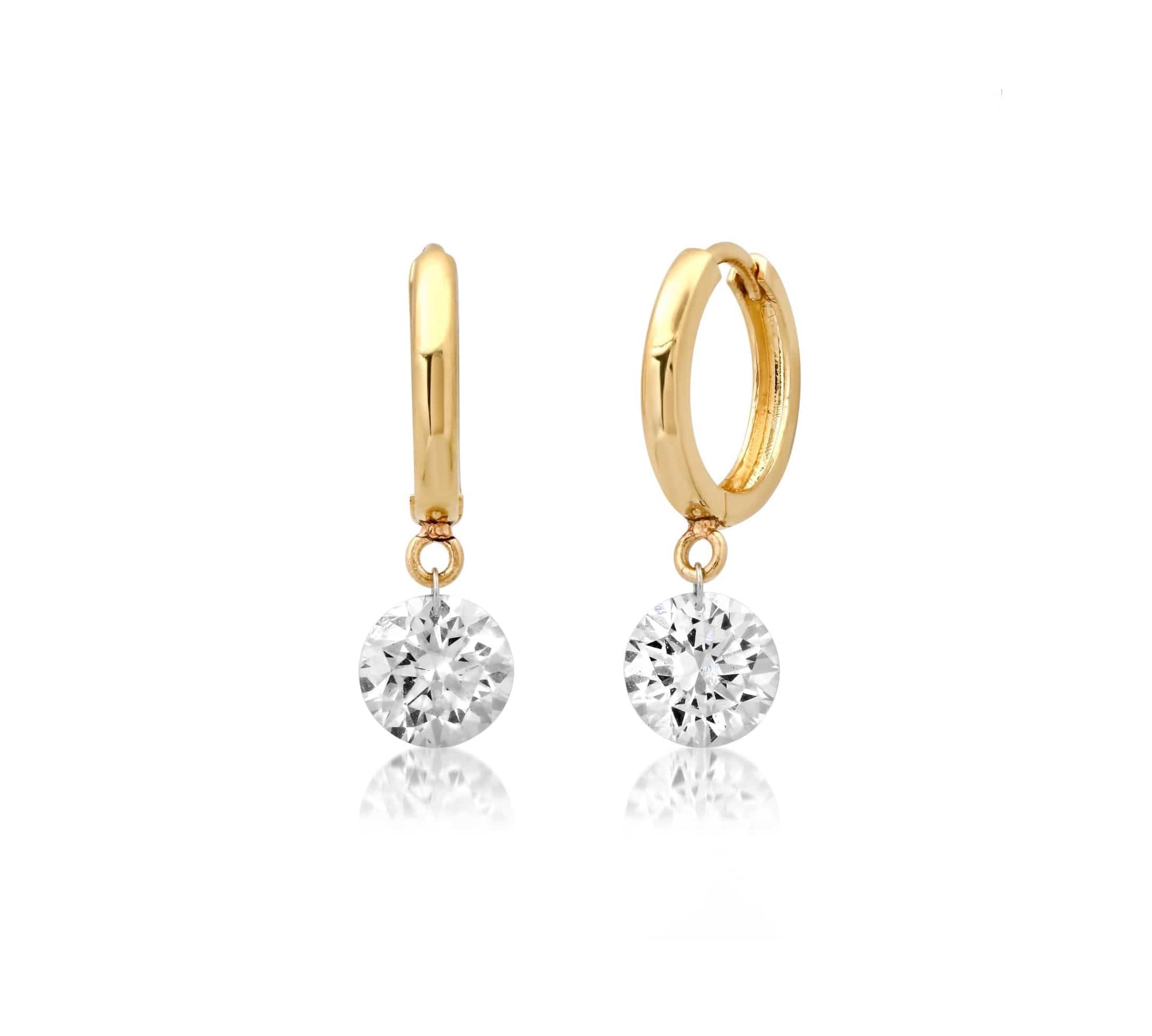 Earrings Rose Gold / 2-2.24 cts 14K Gold Invisible Set Laser Drilled Single Round Diamond Earrings, Lab Grown