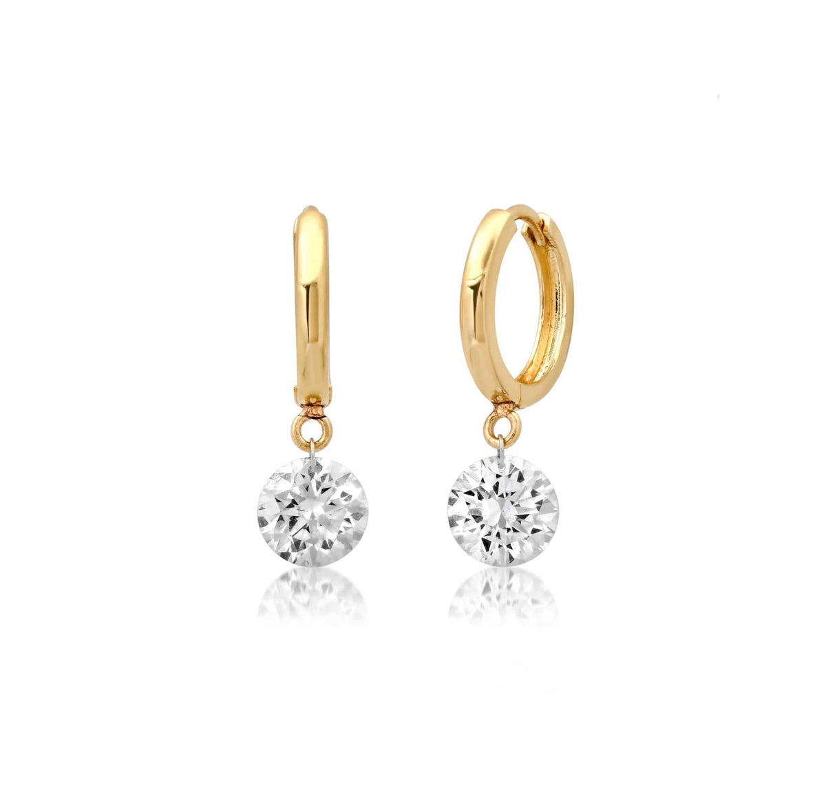 Earrings Rose Gold / 2-2.24 cts 14K Gold Invisible Set Laser Drilled Single Round Diamond Earrings, Lab Grown