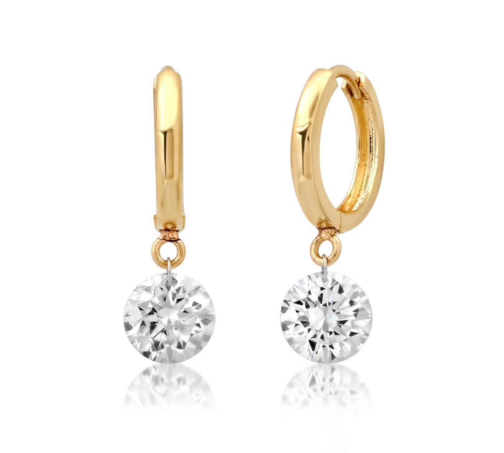 Earrings Rose Gold / 2.24 cts 14K Gold Invisible Set Laser Drilled Single Round Diamond Earrings, Lab Grown