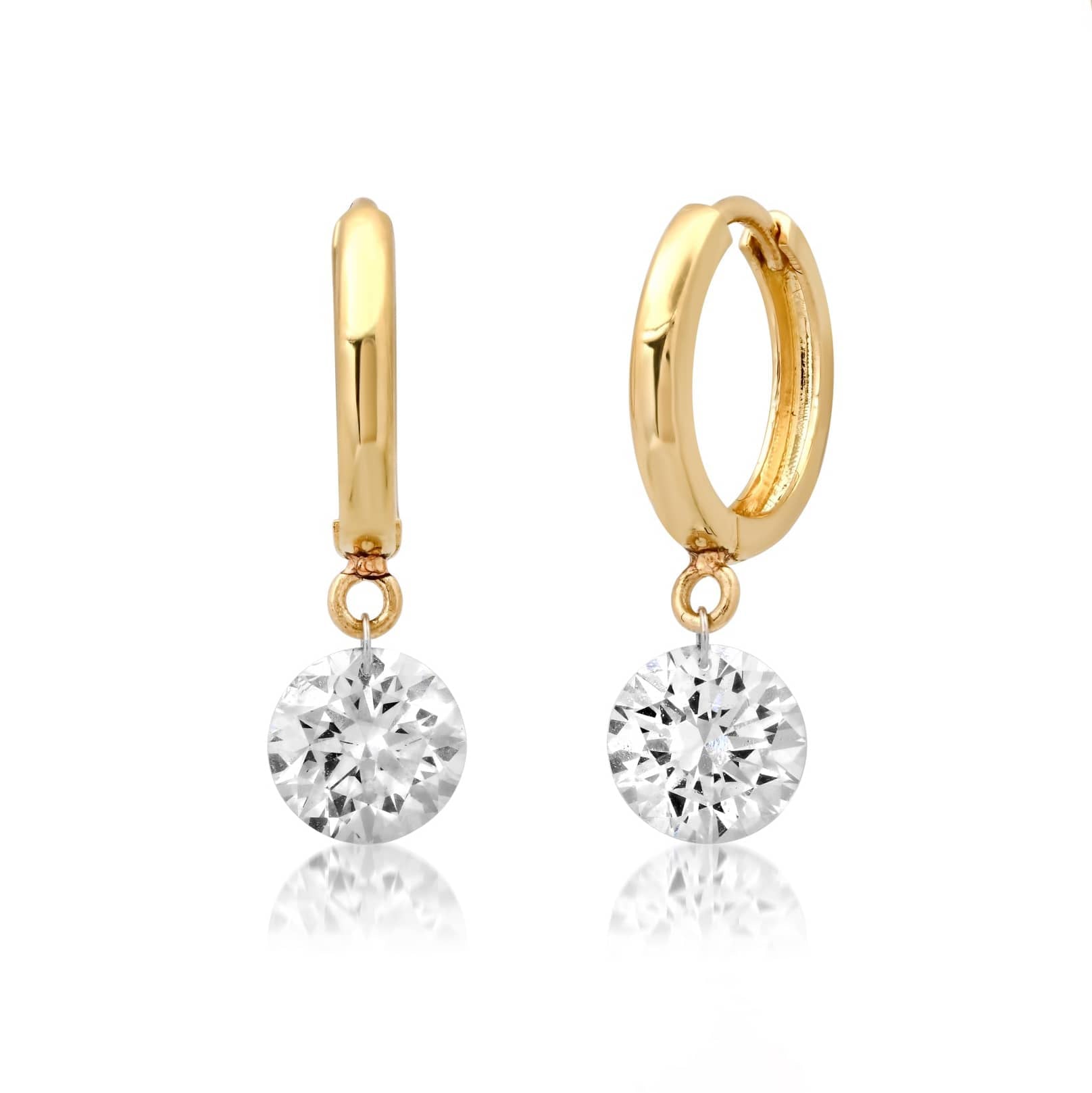Earrings Rose Gold / 2.24 cts 14K Gold Invisible Set Laser Drilled Single Round Diamond Earrings, Lab Grown
