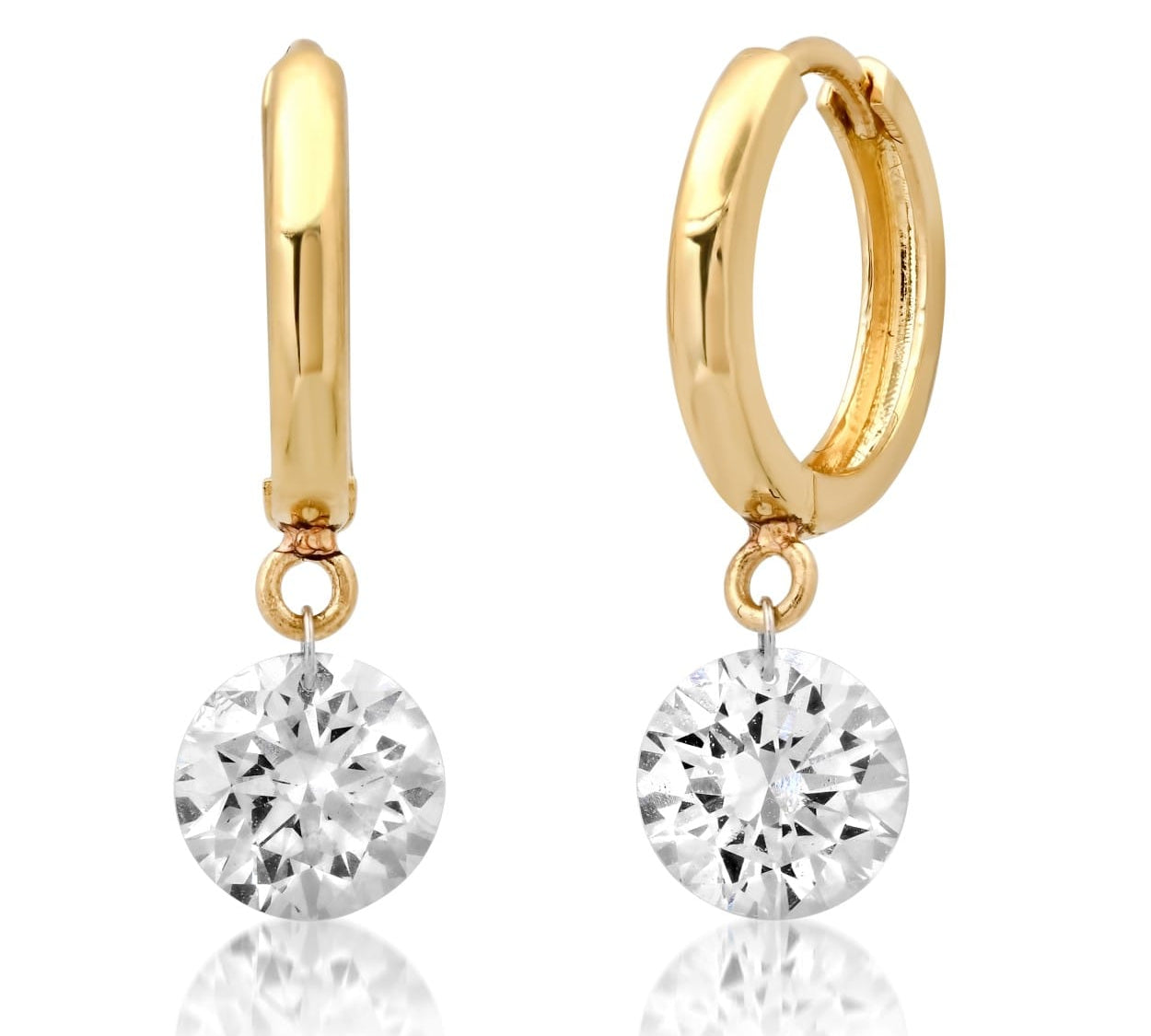 Earrings Rose Gold / 3.10 cts 14K Gold Invisible Set Laser Drilled Single Round Diamond Earrings, Lab Grown