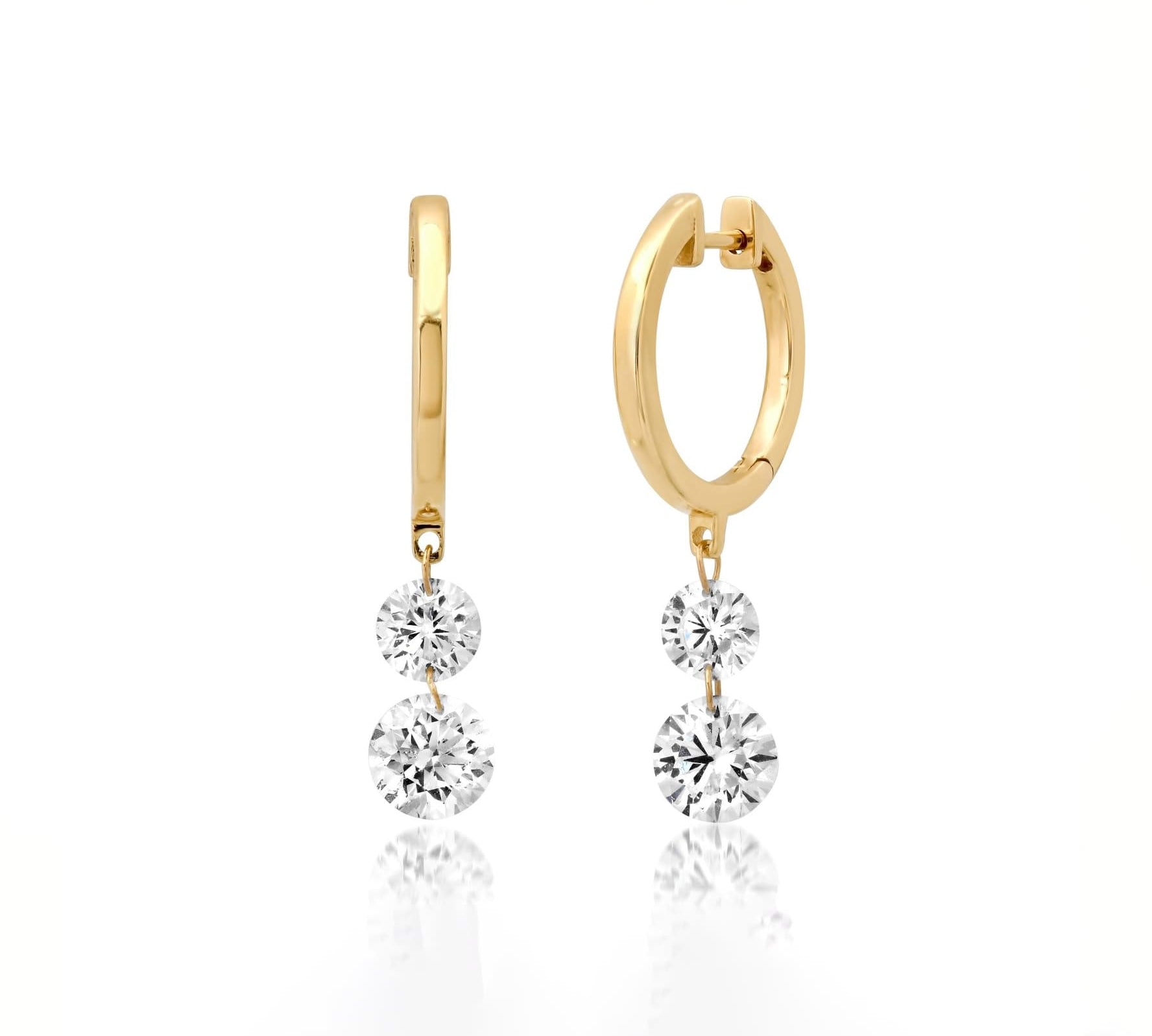 Earrings Rose Gold / 3.25 cts 14K Gold Invisible Set Laser Drilled Round Diamond Earrings, Lab Grown
