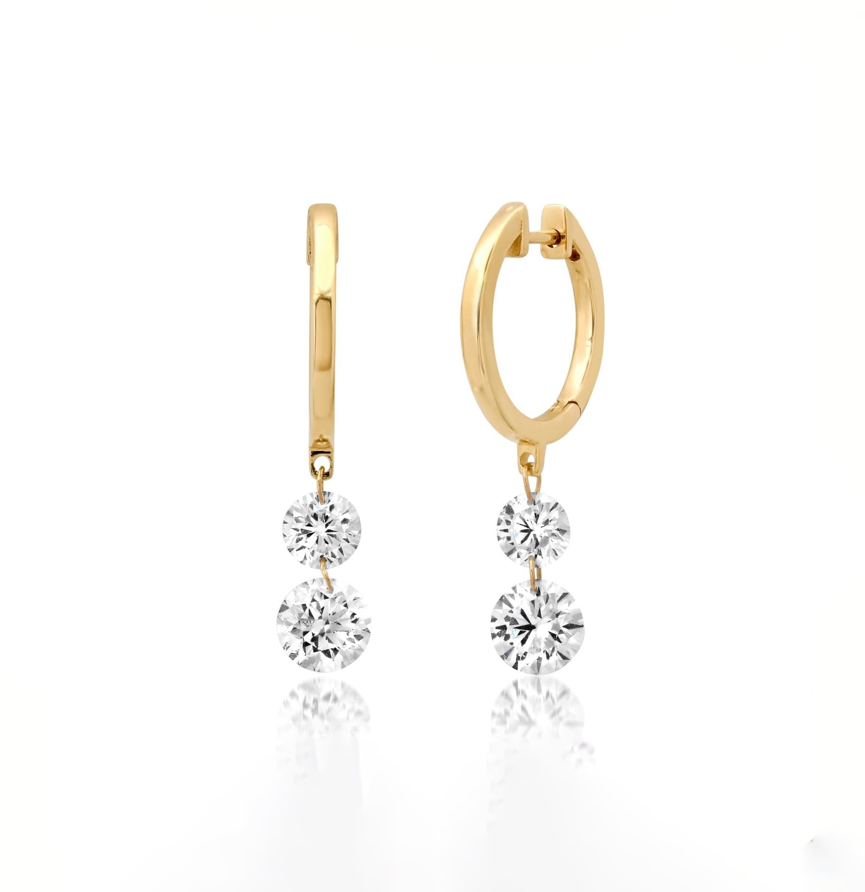 Earrings Rose Gold / 3.25 cts 14K Gold Invisible Set Laser Drilled Round Diamond Earrings, Lab Grown