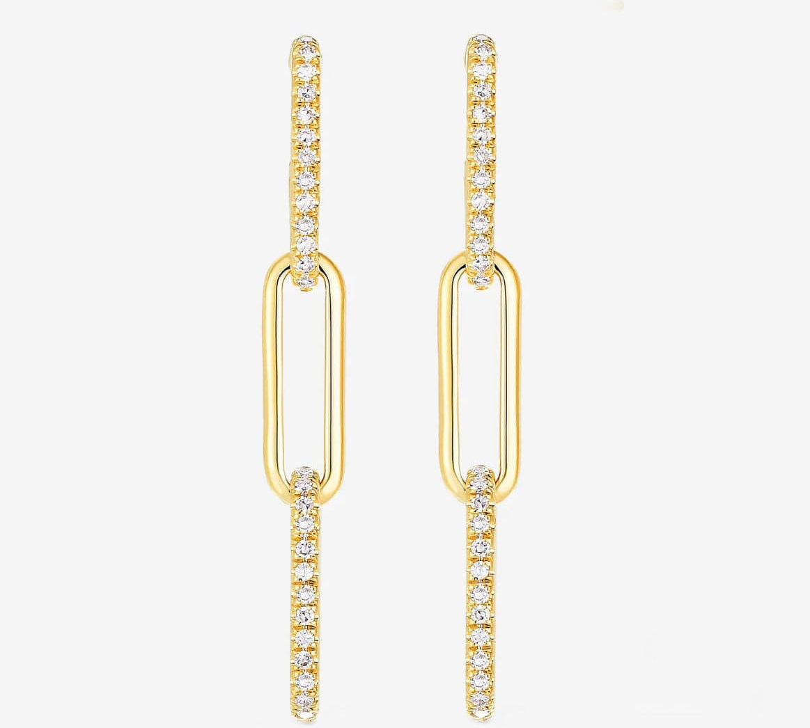 Earrings Rose Gold 3 Ring Paperclip and Diamond Drop Earrings
