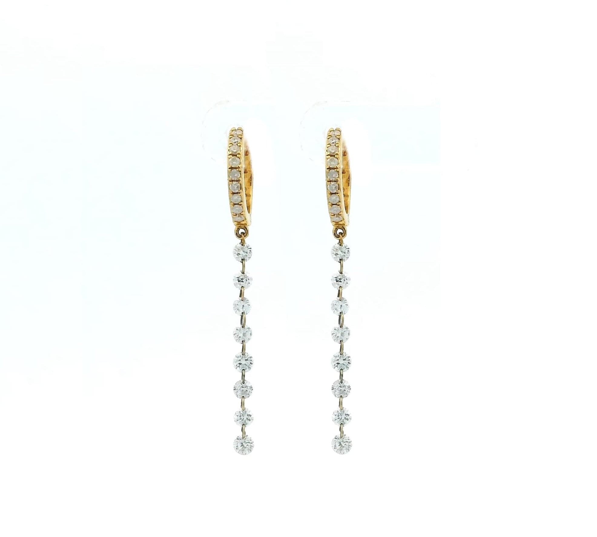 Earrings Rose Gold / 8 Diamonds 18K Gold Invisible Set Laser Drilled Drop Diamond Huggie Hoops Earrings, 8 or 12 Diamonds