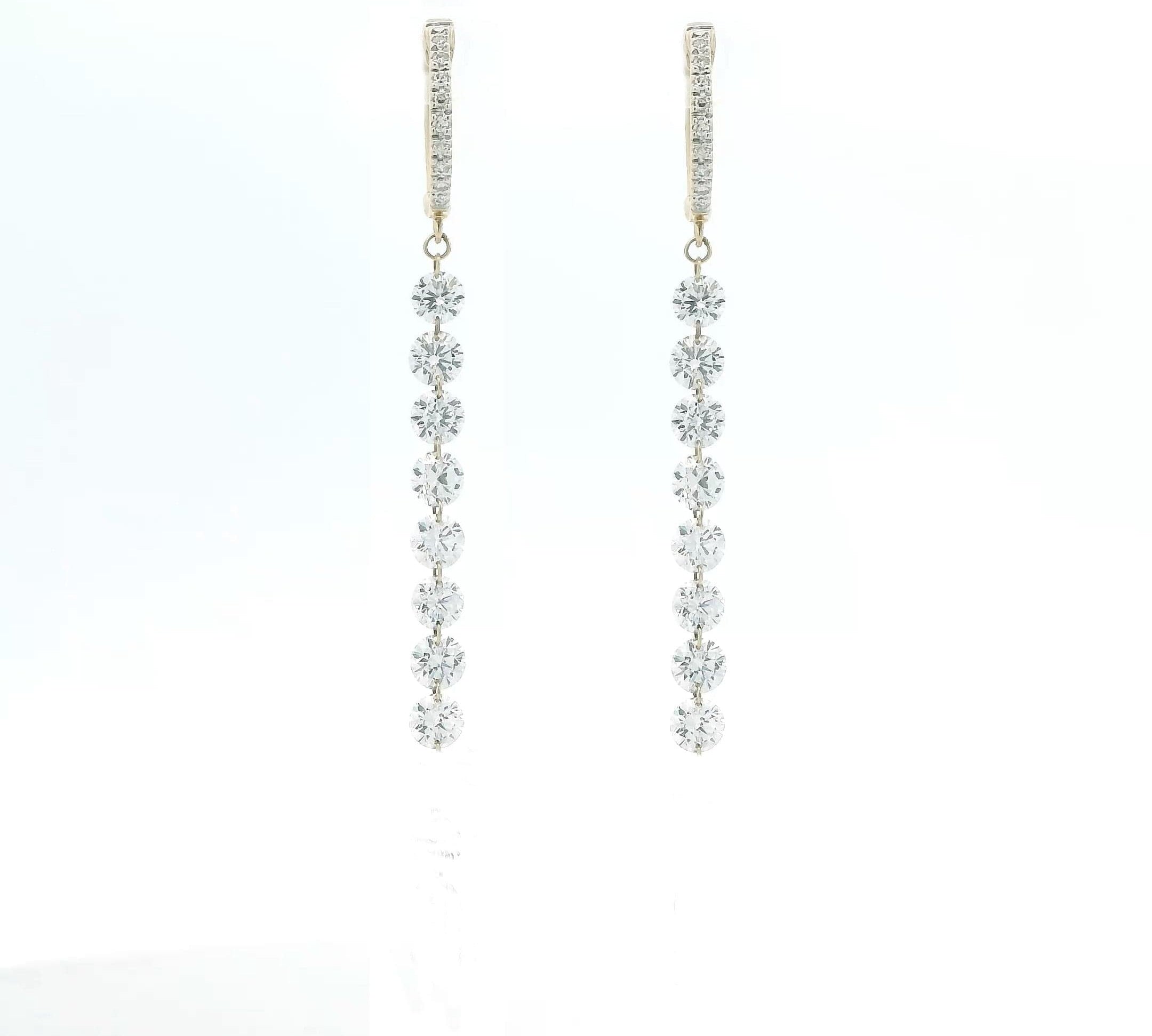 Earrings Rose Gold / 8 Diamonds 18K Gold Invisible Set Laser Drilled Drop Diamond Huggie Hoops Earrings, Lab Grown